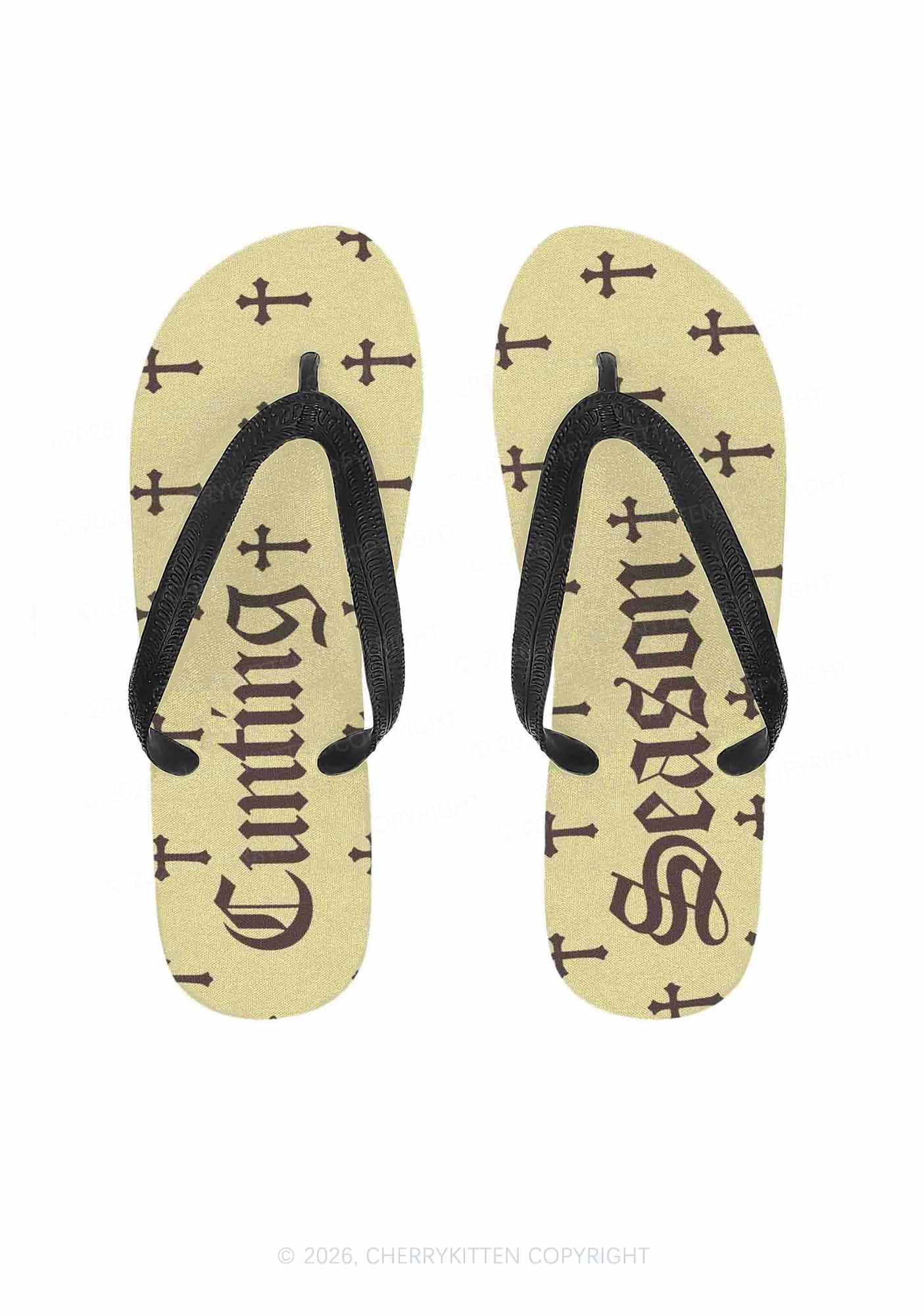 Cxxting Season Cross Y2K Print Flip Flops