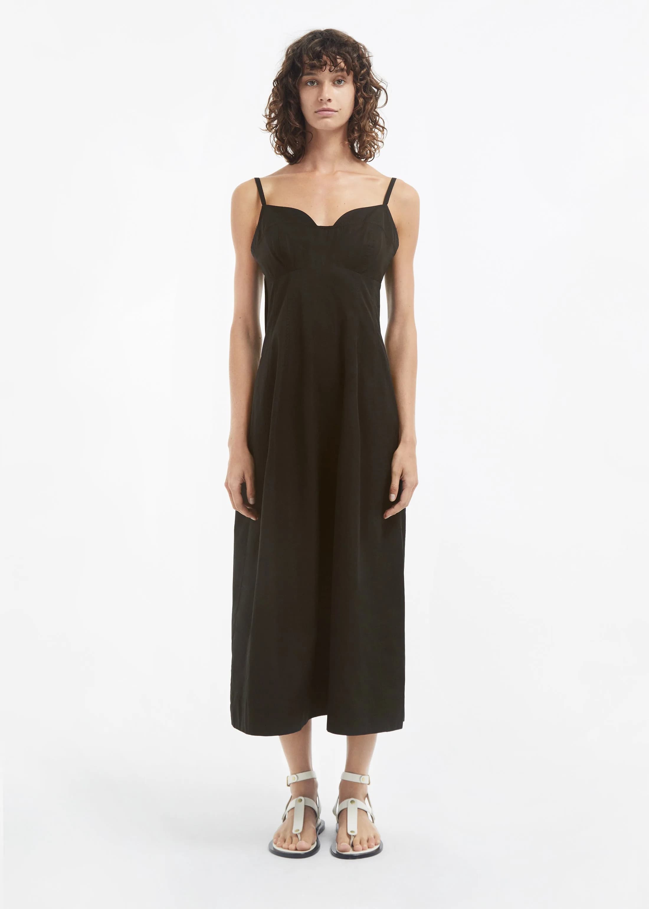Bustier Midi Dress in Cotton Sateen - Black