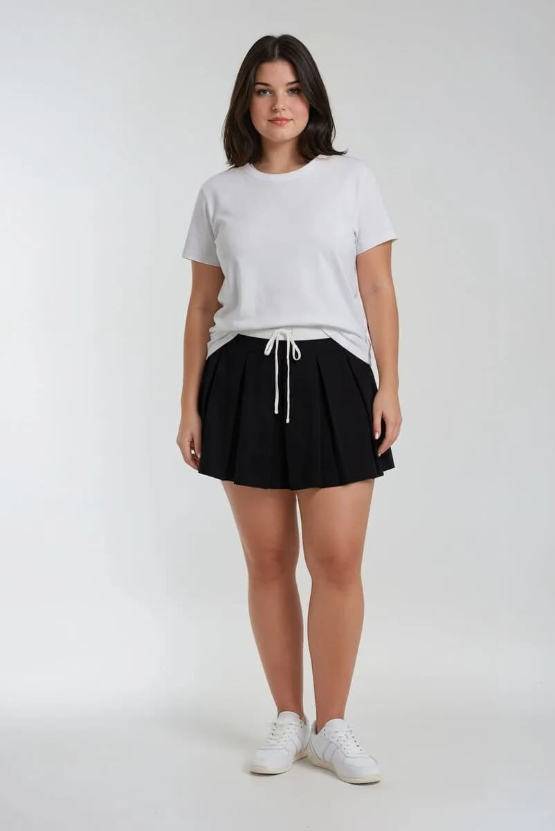 Plus Size Pleated Drawstring Mini Skort