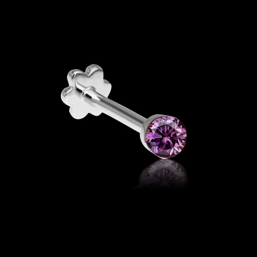 Invisible Set Rose Purple Diamond Threaded Stud Earring With Titanium Backing