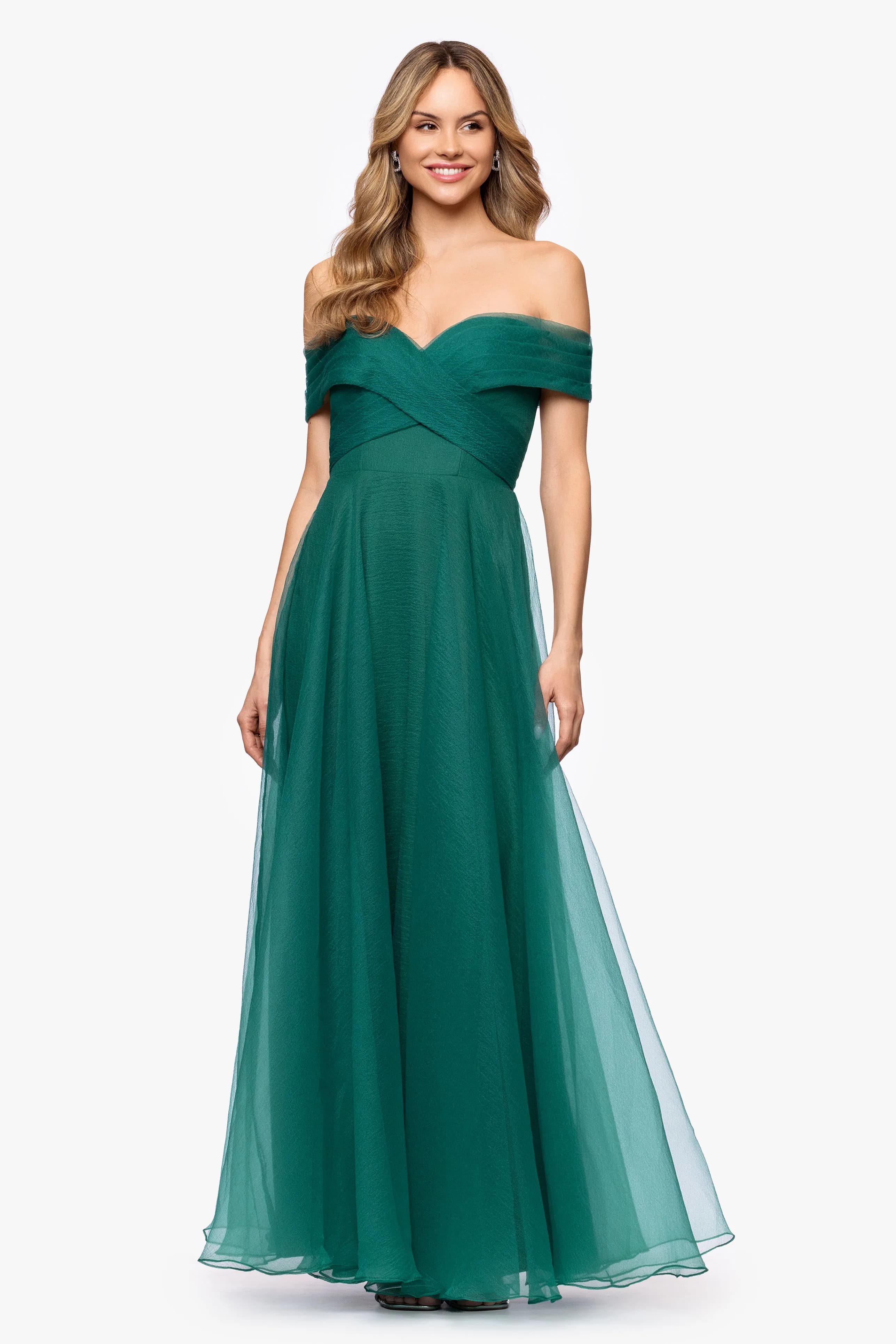 "paige" Organza Off the Shoulder Floor Length Dress
