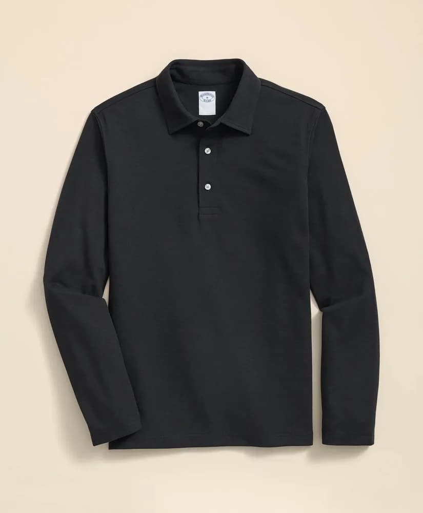 Spread Collar Long-Sleeve Polo Shirt