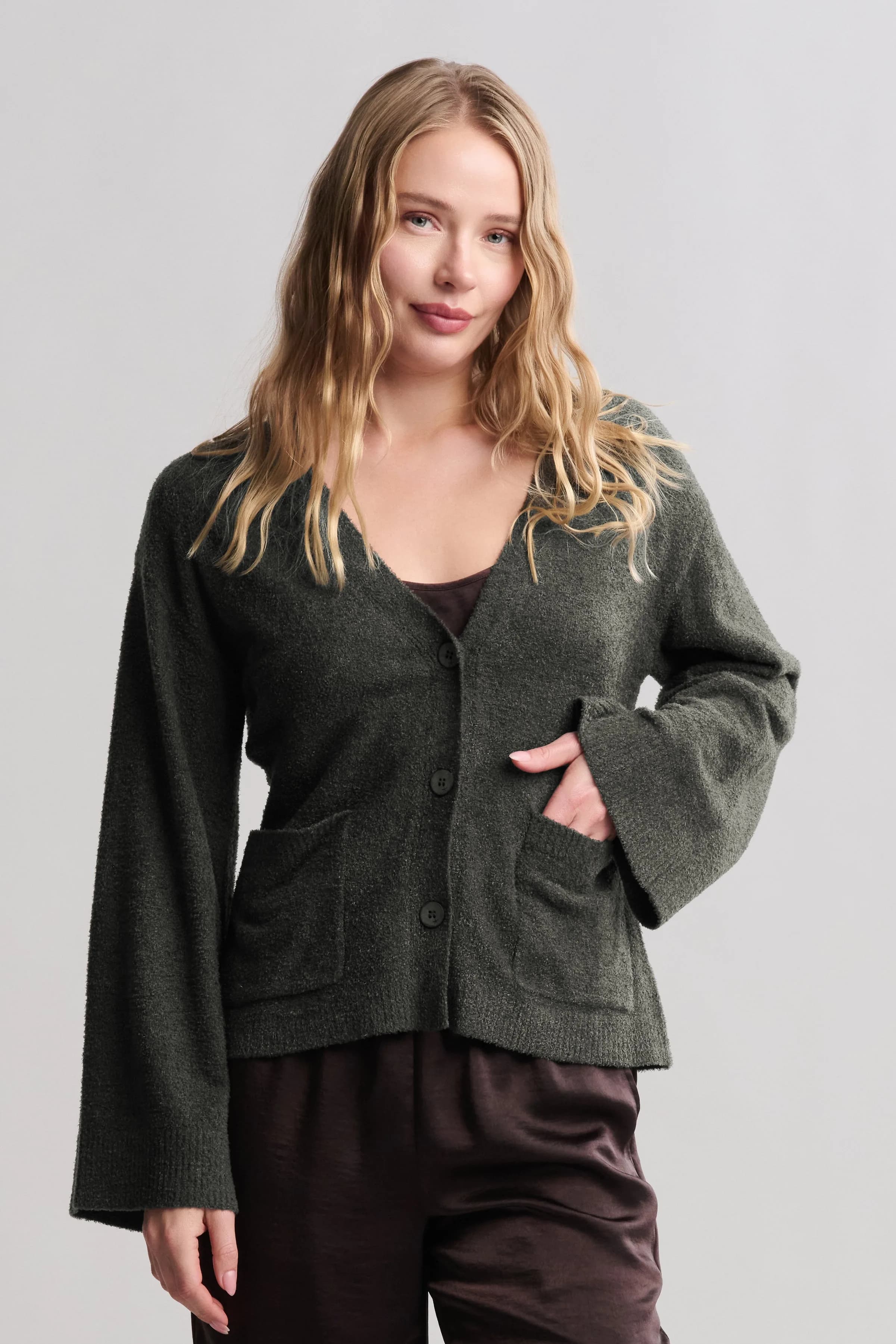 Wide Sleeve Button Front Cardigan