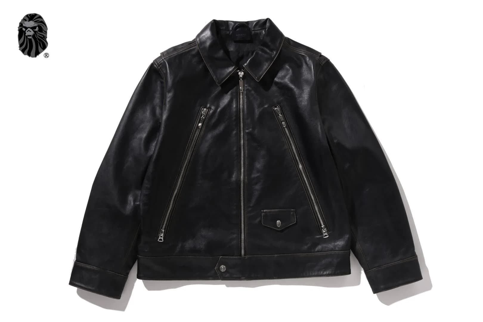 BAPE BLACK WASHED LEATHER BIKER JACKET