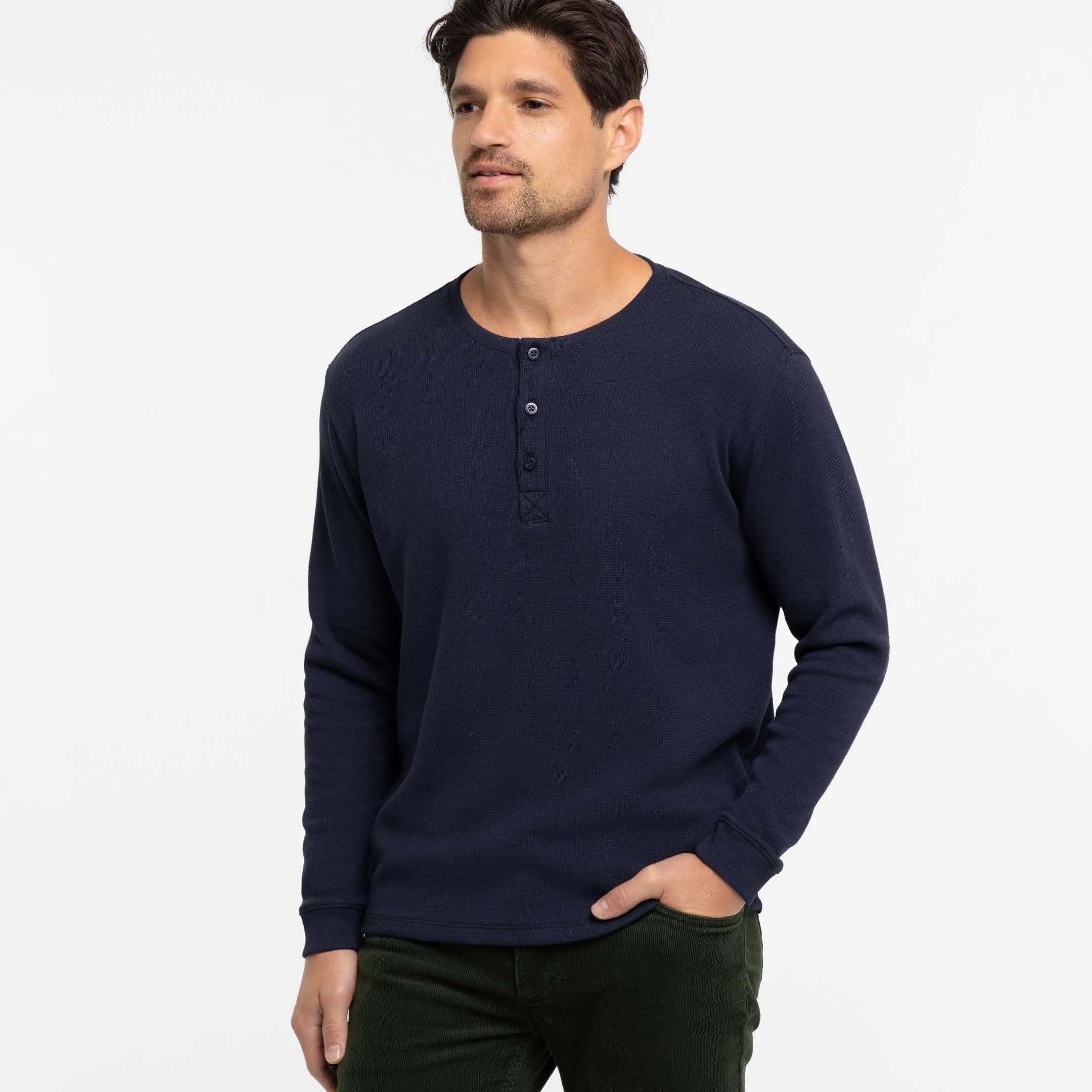 Navy Waffle Henley