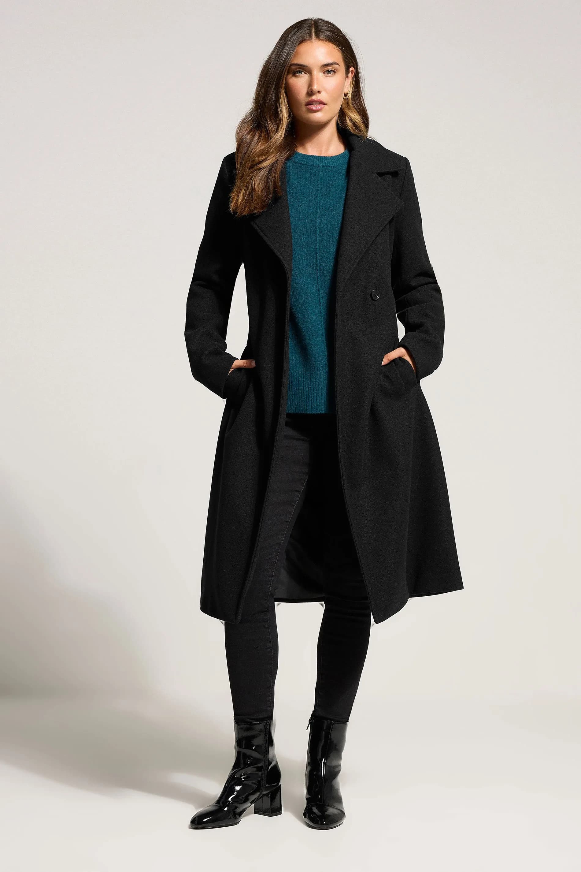 Tall Black Formal Wrap Belted Midi Coat