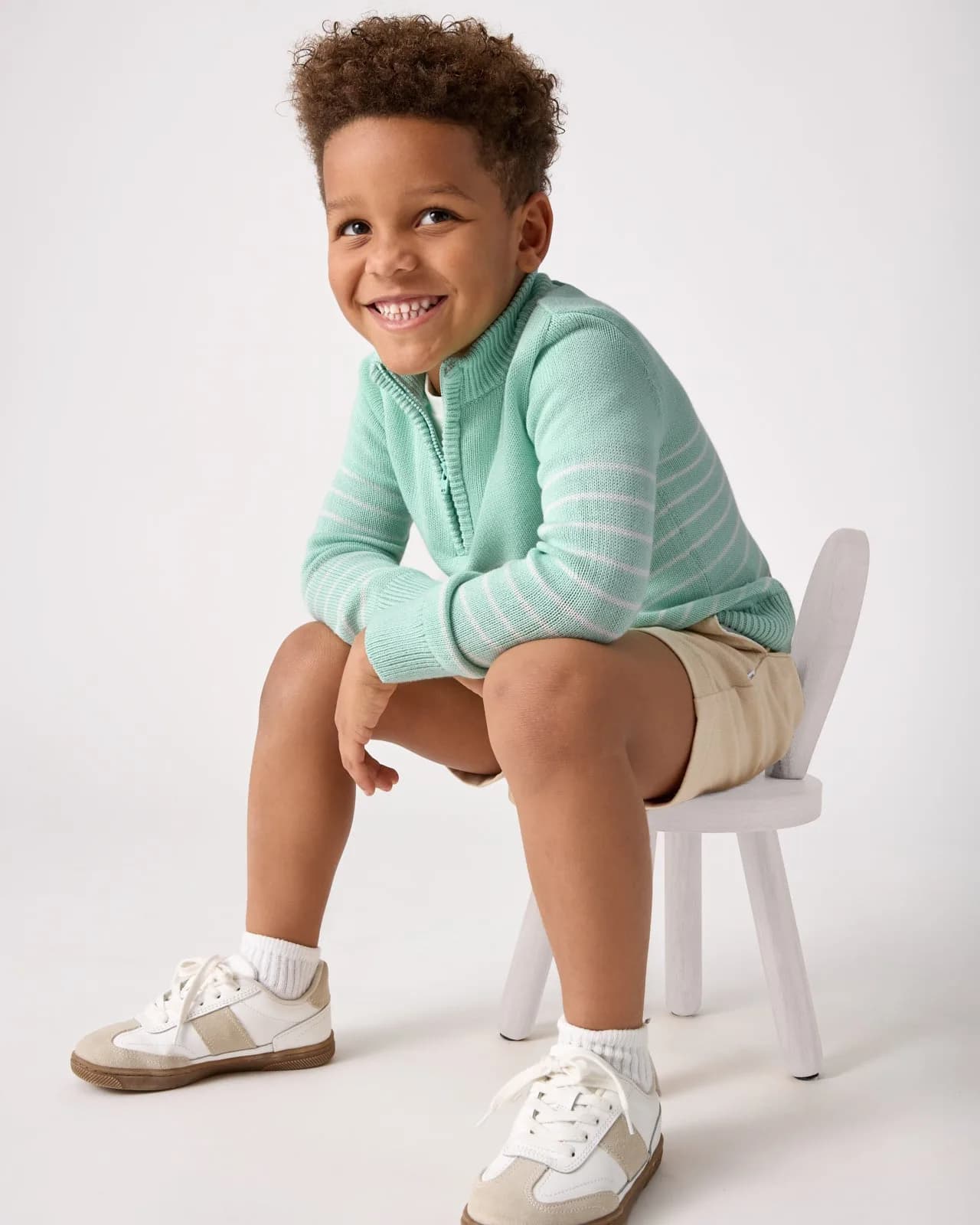 Pastel Green Stripe Zip Sweater