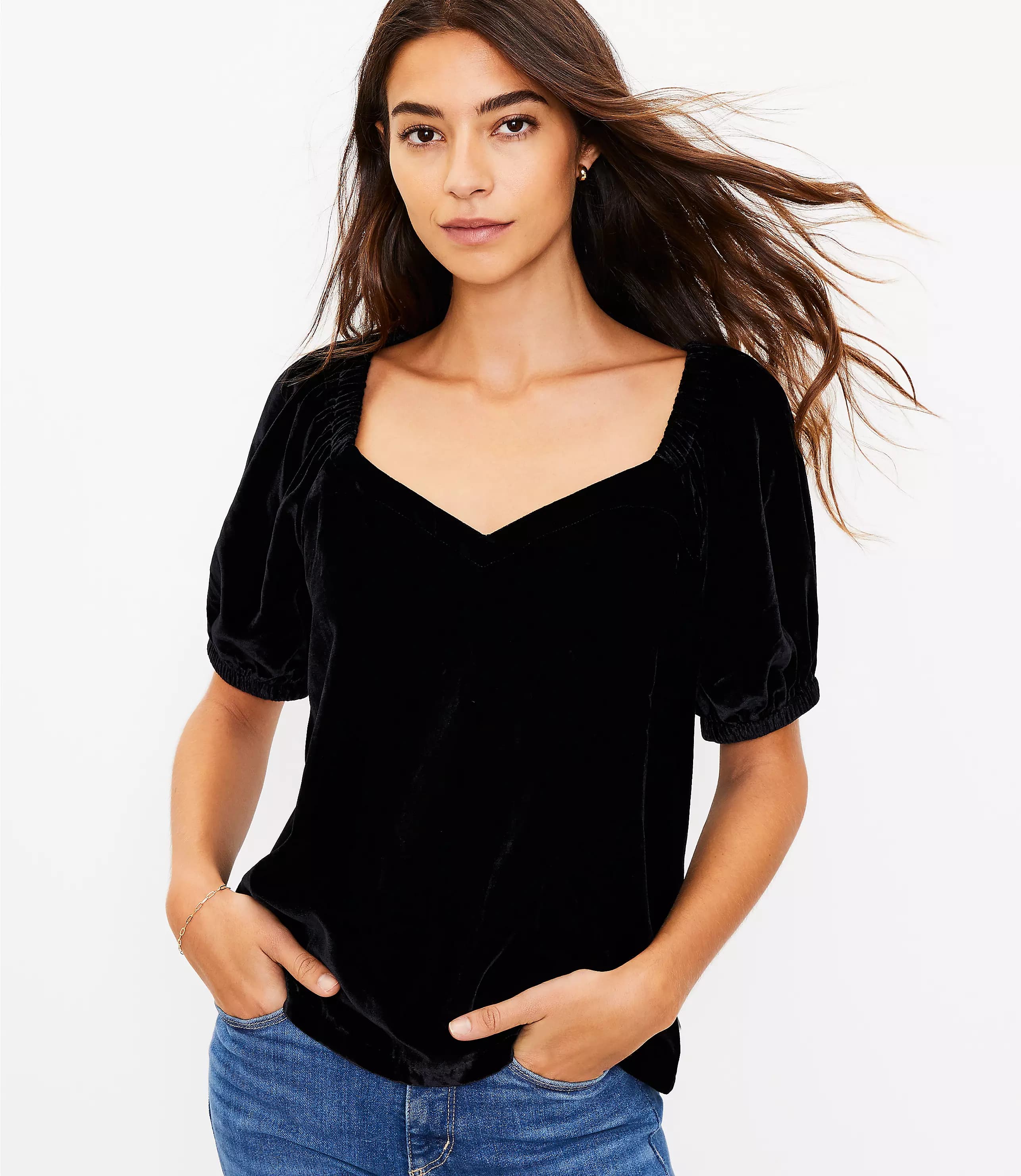 Velvet Puff Sleeve Top
