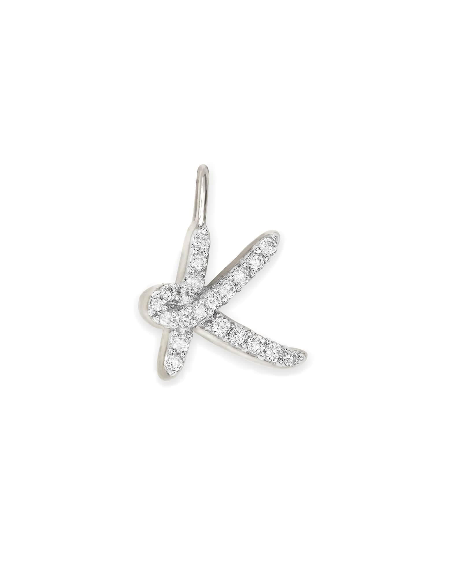 14k White Gold Letter K Charm in White Diamond