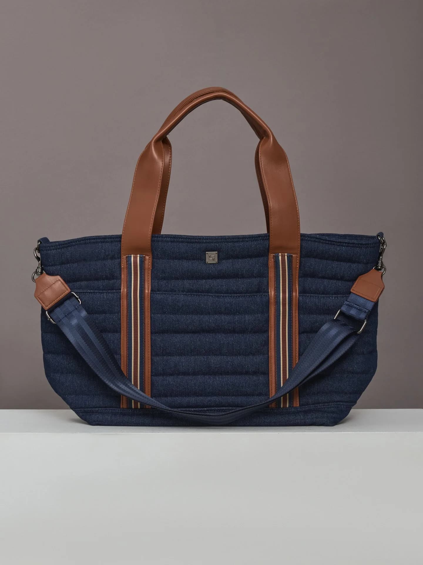 Journey Maxi Tote - Dark Denim & Mocha Luxe Trim