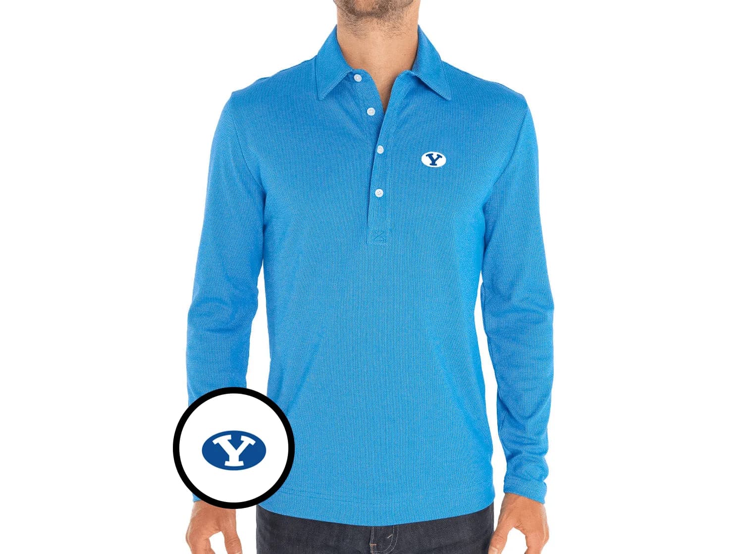 Jacquard Long Sleeve Range Polo - Oval - Blue