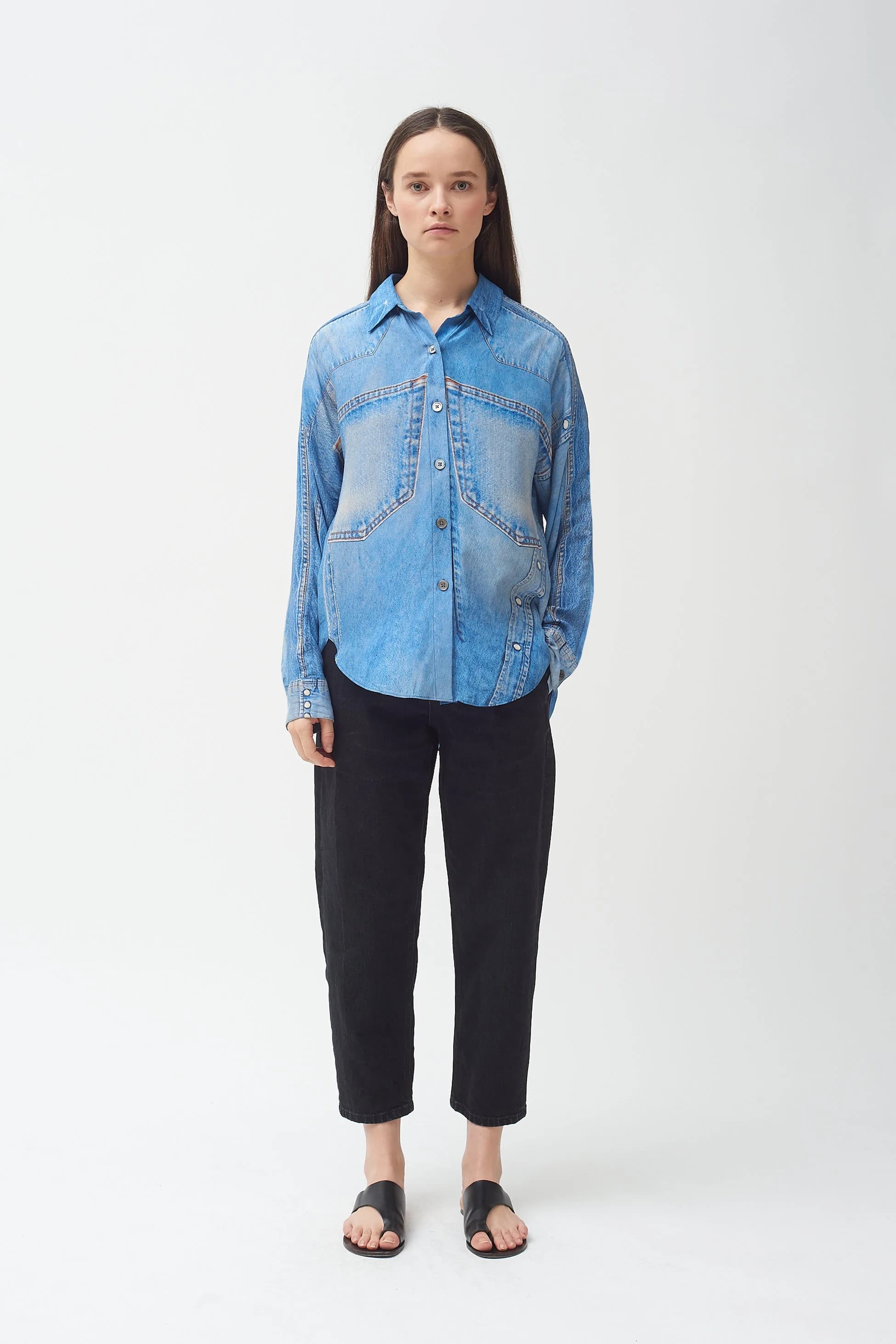Silk denim print shirt