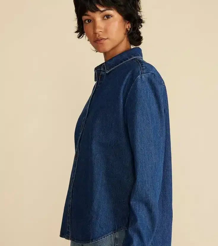 Bixby Denim Collared Long Sleeve Top