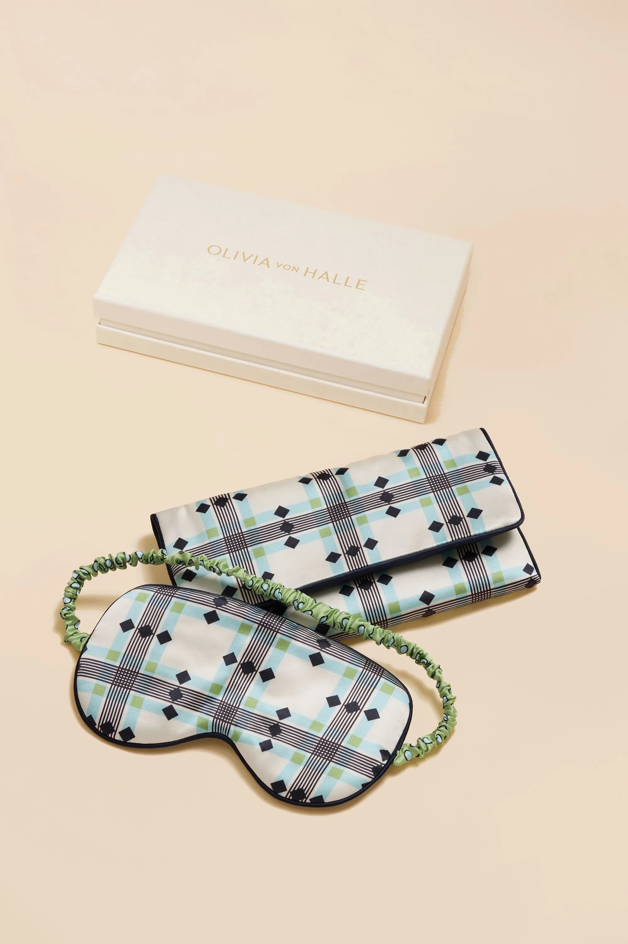 Audrey Cini Green Geometric Eye Mask in Silk Satin