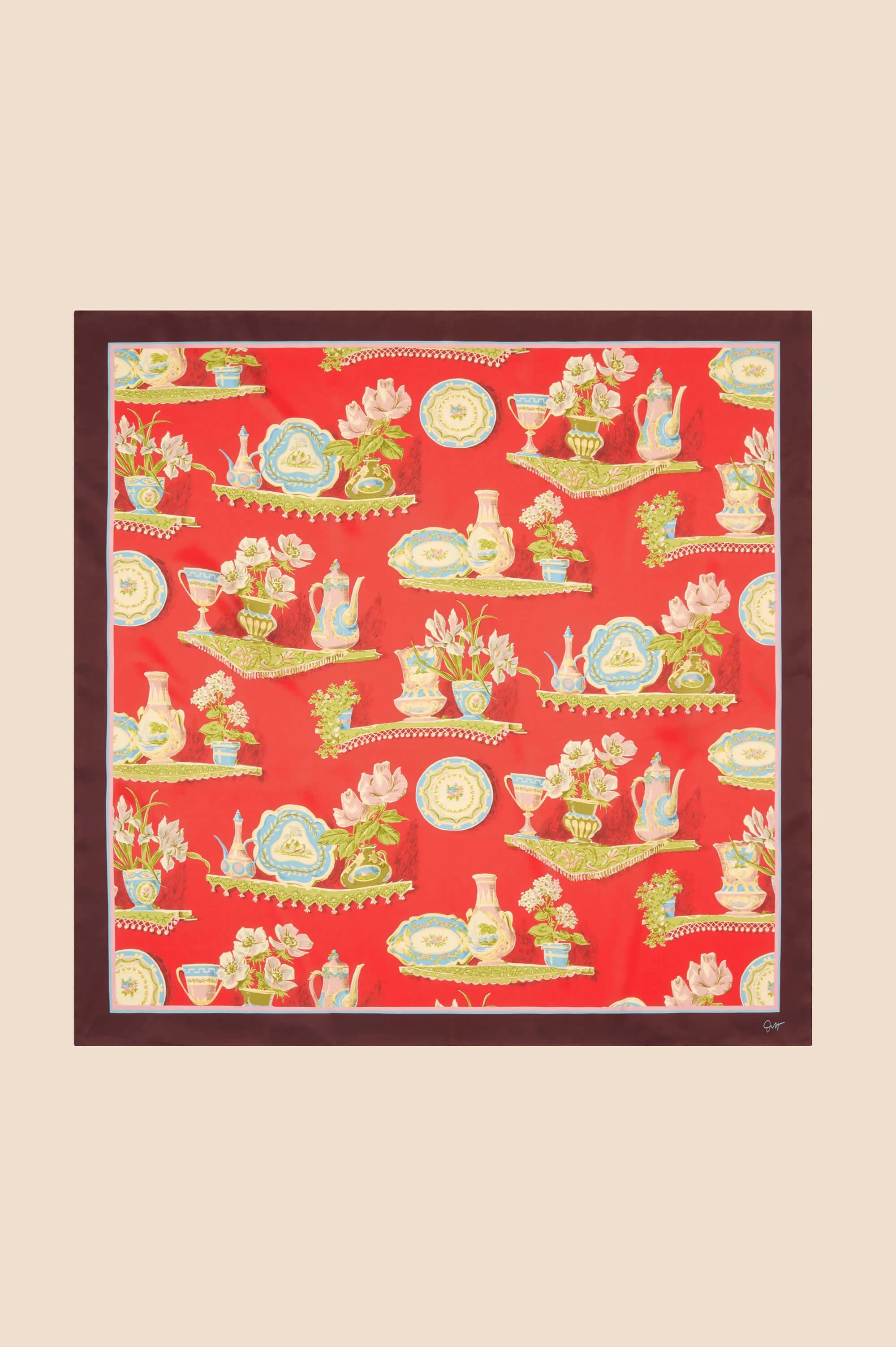 Dunaway Renata Red Plate Scarf in Silk Twill