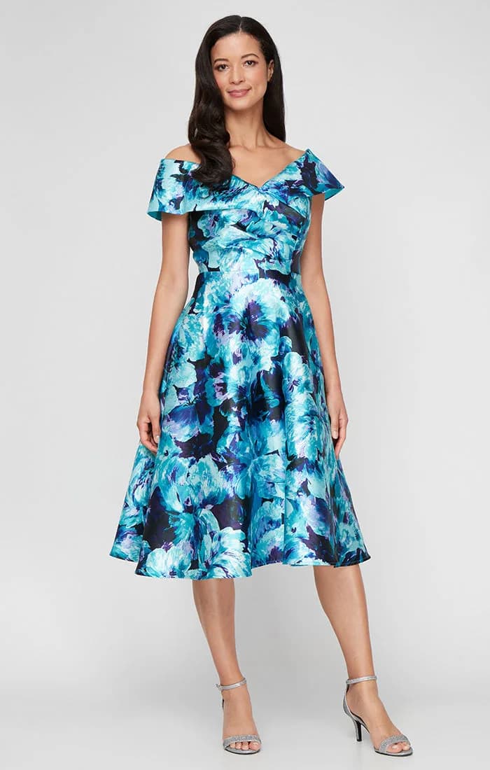 Midi Printed Mikado A-Line Dress