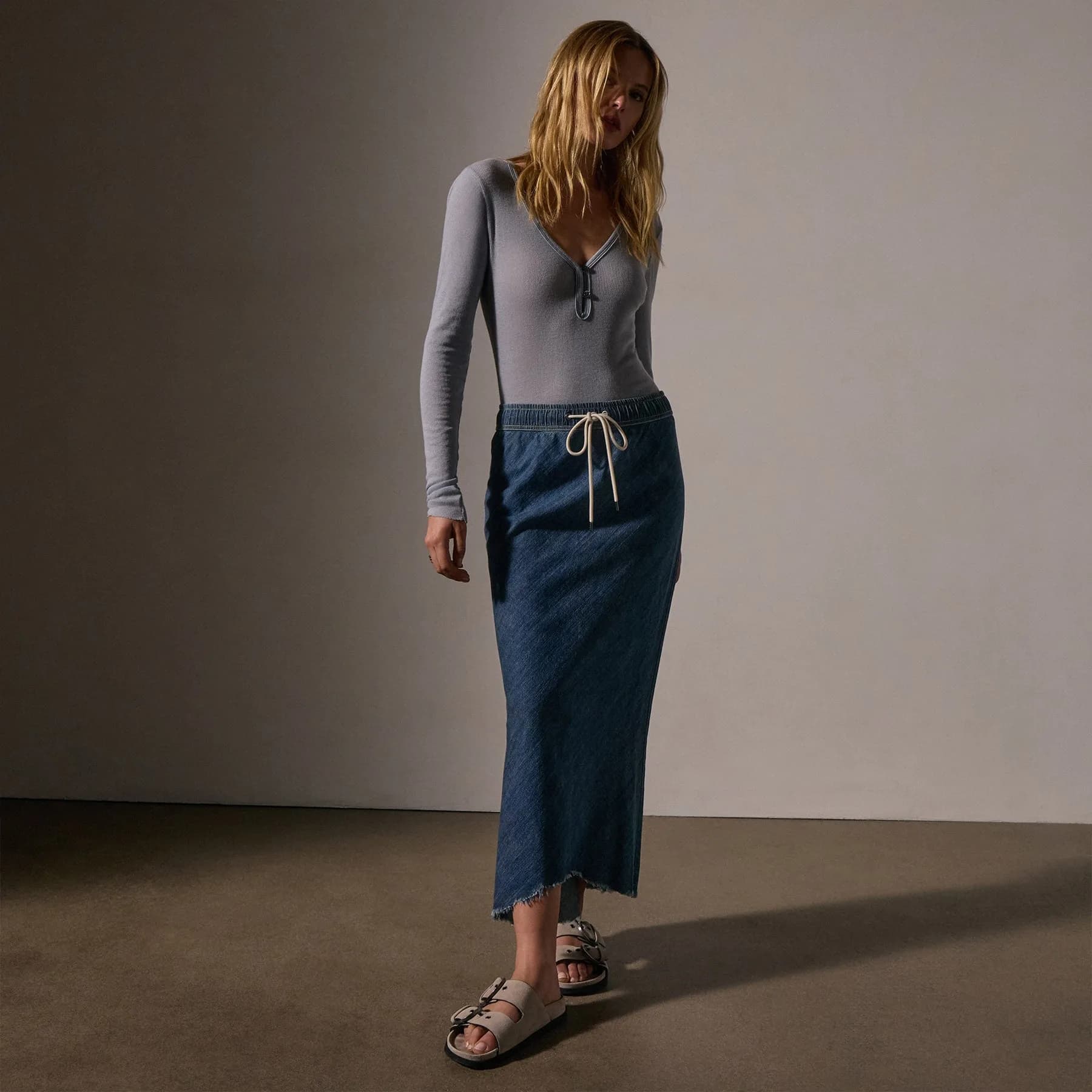 High Low Denim Skirt - Medium Wash