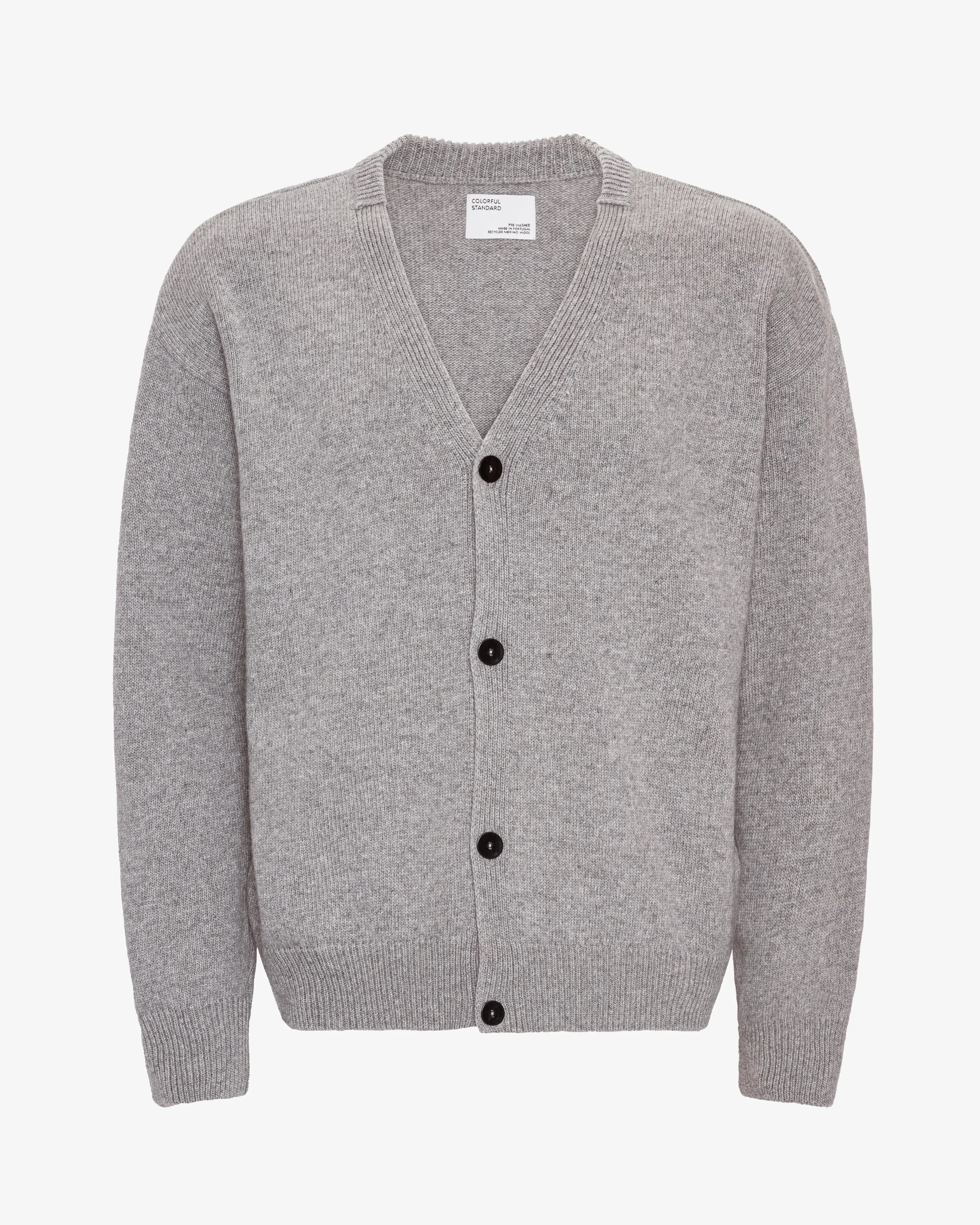Merino Wool V-Neck Cardigan - Heather Grey
