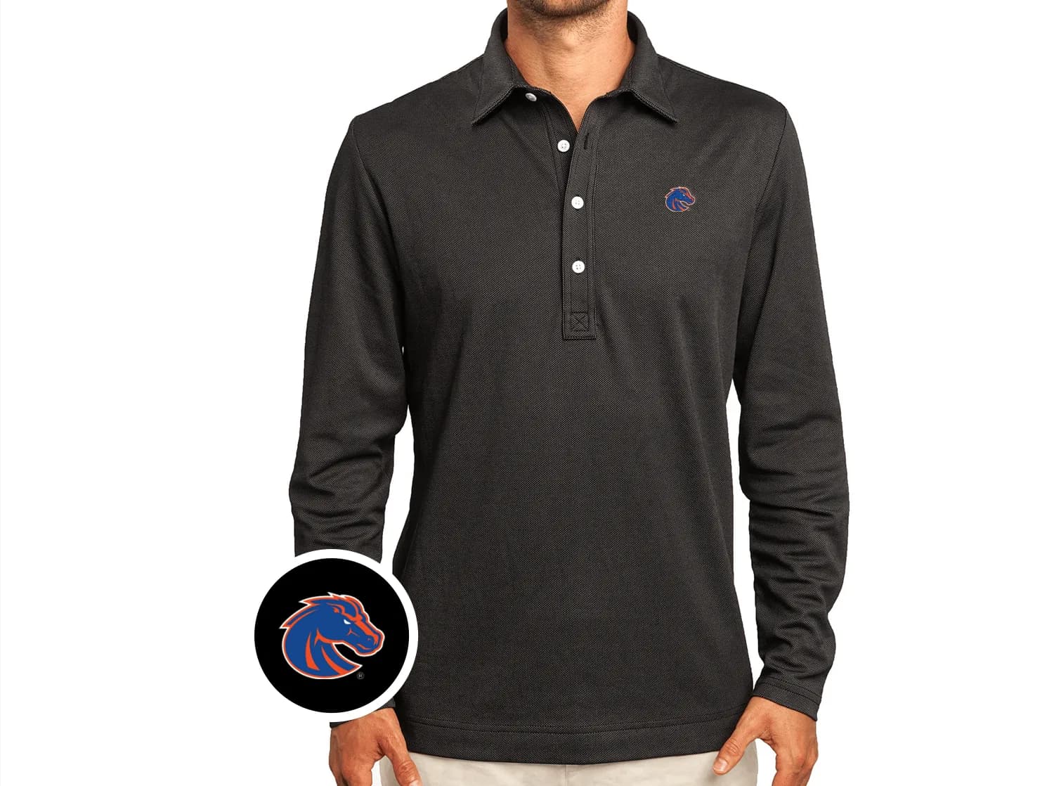 Boise State Jacquard Long Sleeve Range Polo - Black
