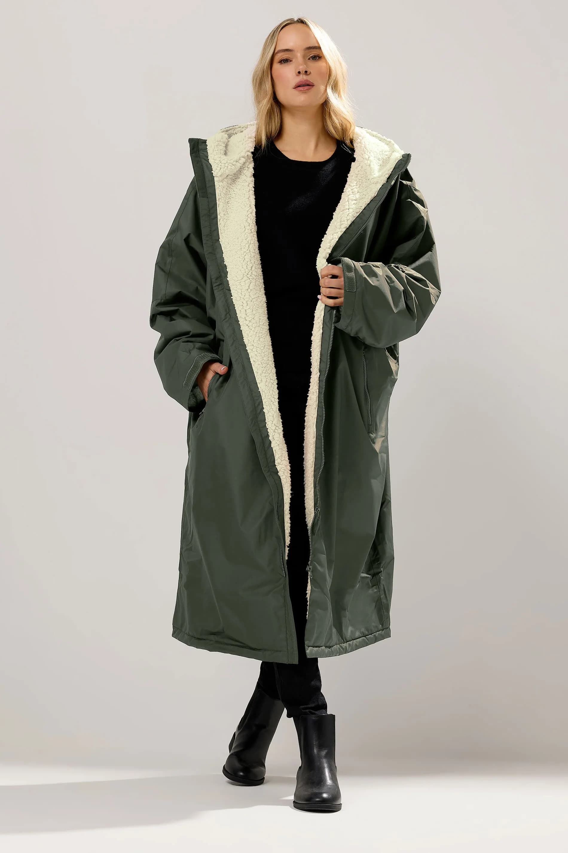 Tall Khaki Green Waterproof Fleece Lined Robe