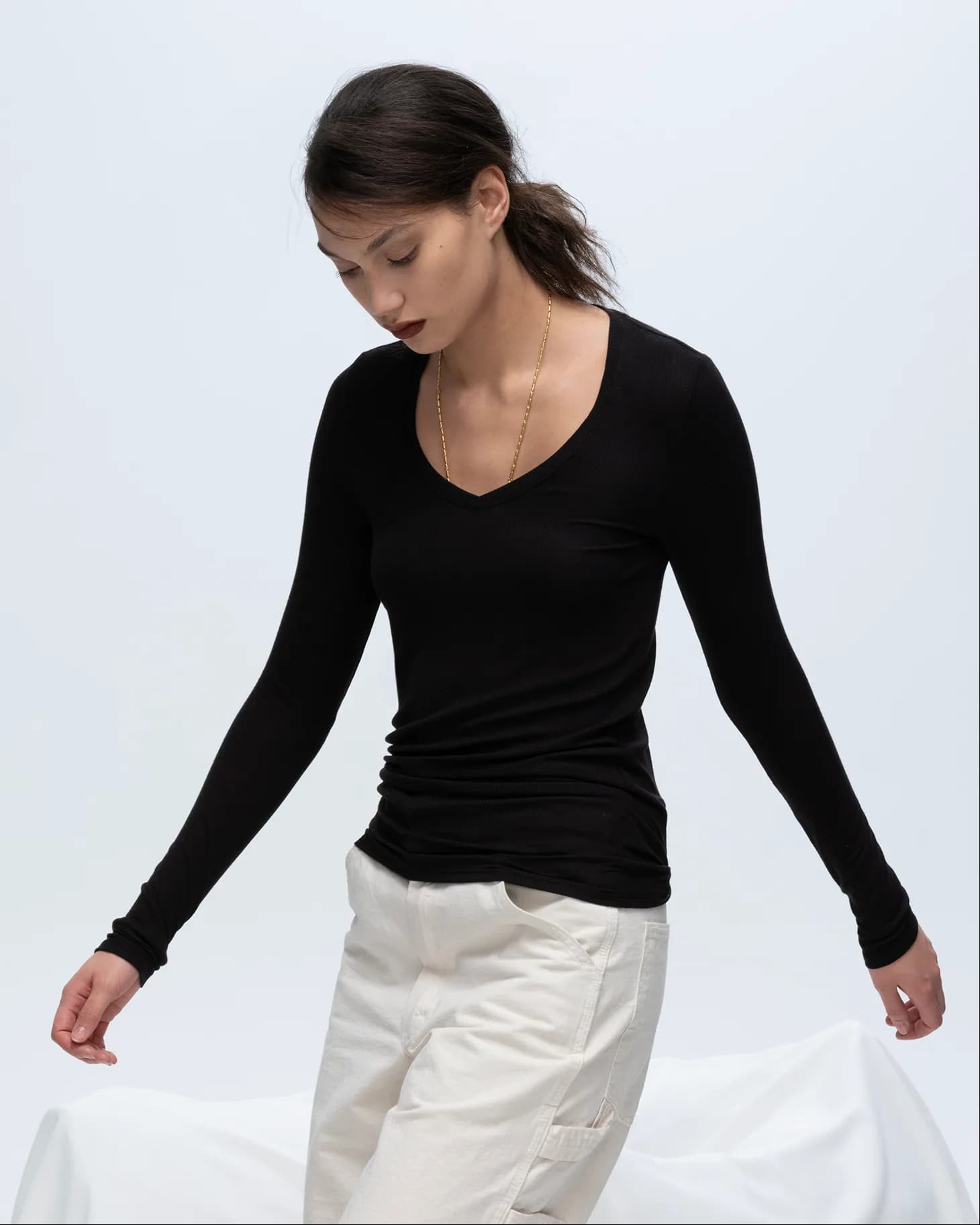 Modal Rib Long Sleeve V-Neck Tee