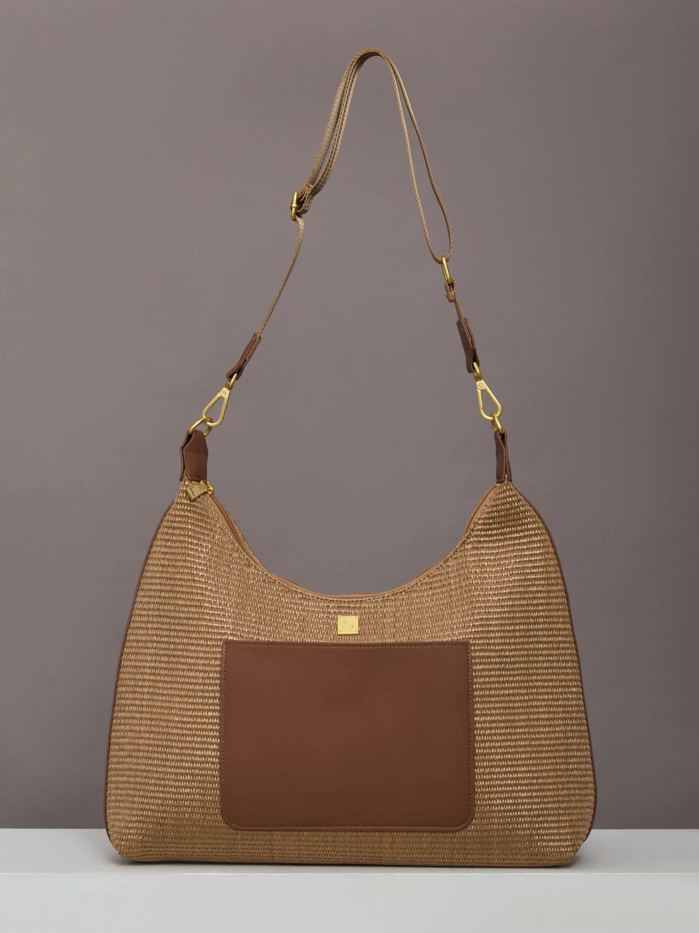 Seaside Satchel - Sand Dune Raffia & Mocha Leather