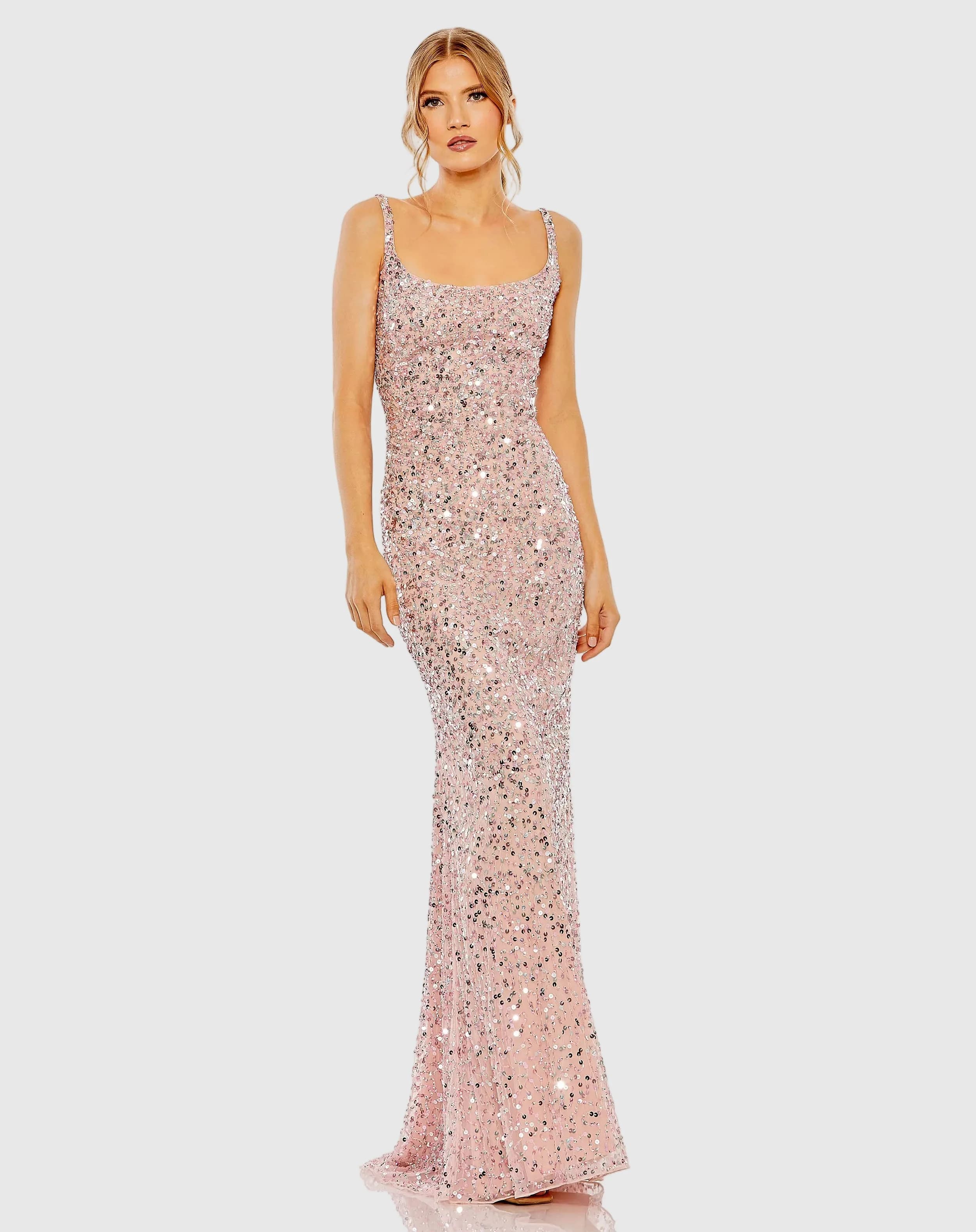 Pink Sequined Low Back Slip Gown