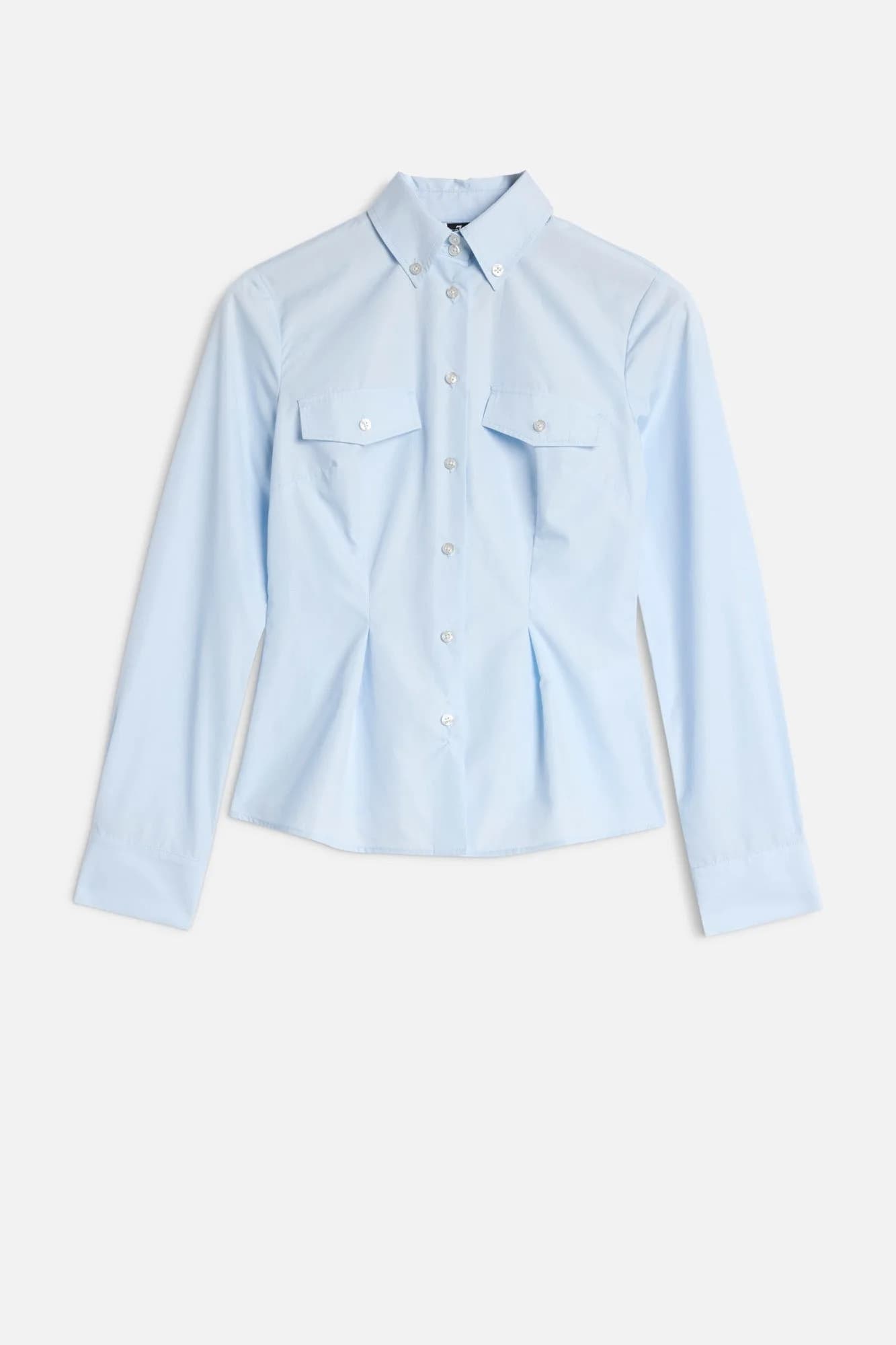 Slant Military Shirt in Poplin Light Blue