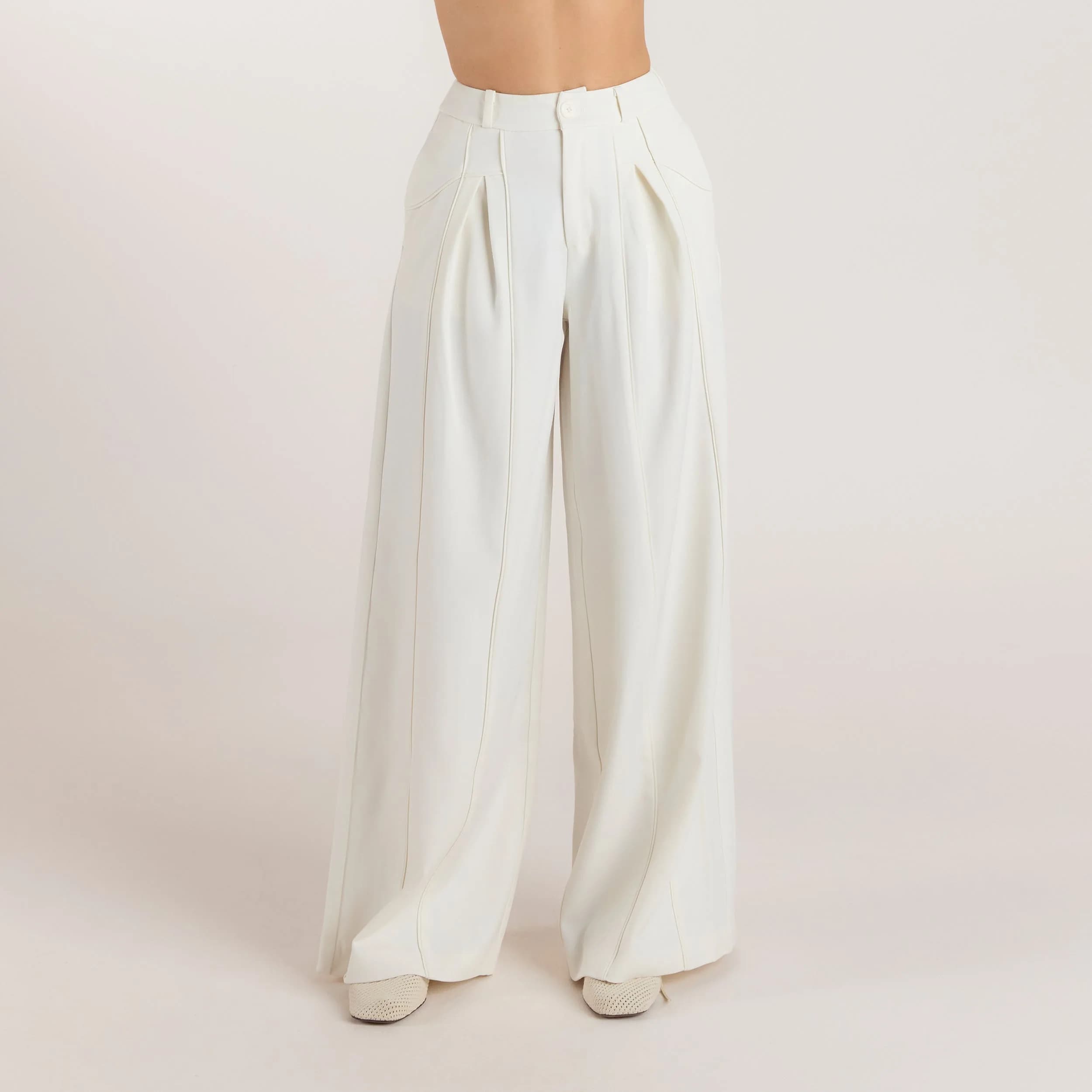 Wide-Leg Pleat Detail Trousers