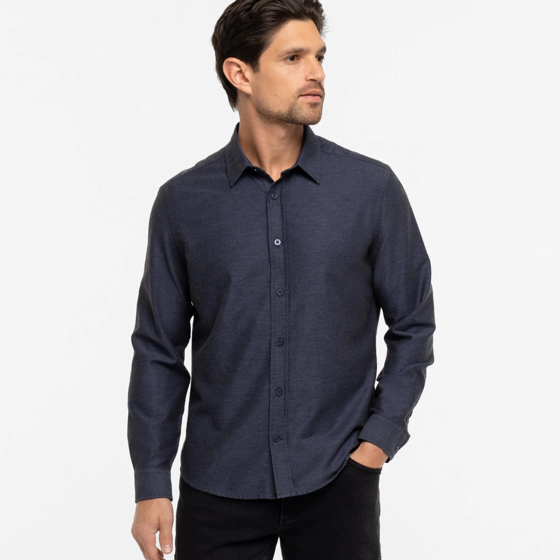 Navy Twill Brushed Shirt
