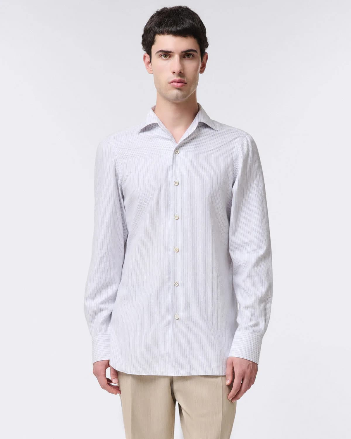 Classic Napoli Striped Shirt. Cotton and Cashmere Flannel. Carlo Riva