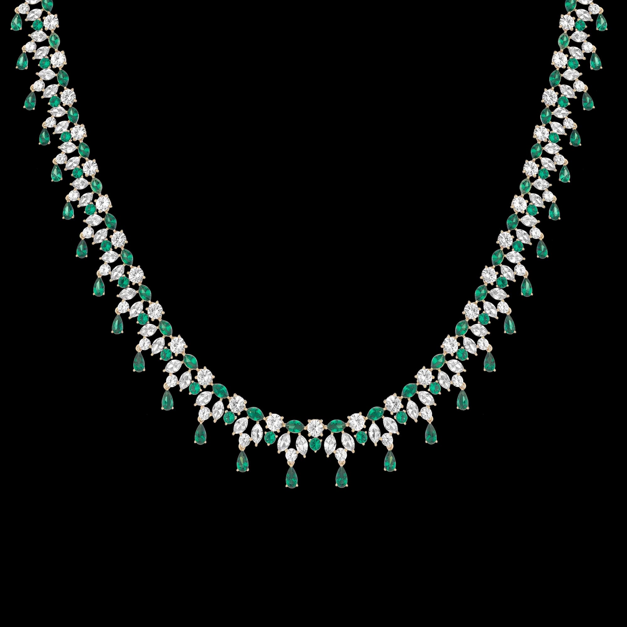 Lab Grown Green Emerald Teardrop Tennis Necklace