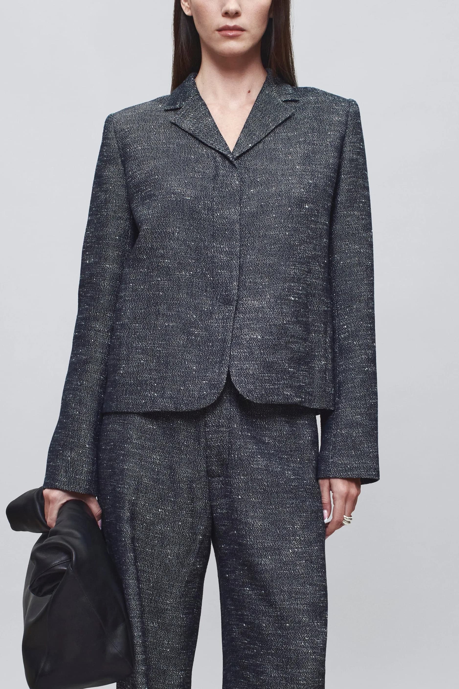 Iman Shrunken Blazer in Pepper Tweed