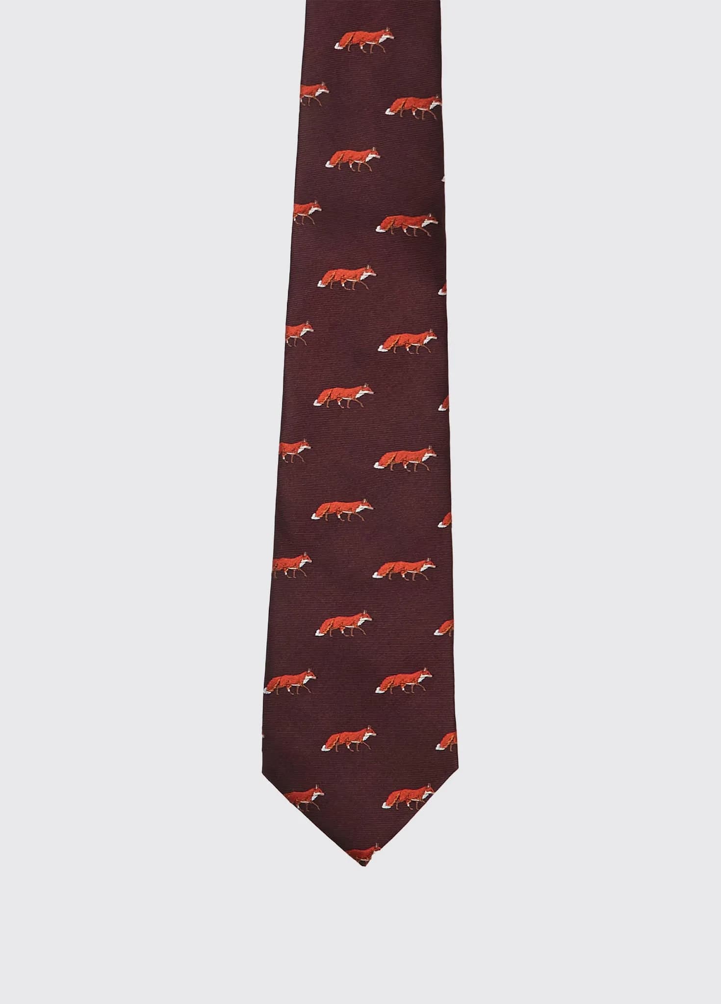Kavanagh 100% Silk Fox Motif Tie - Merlot