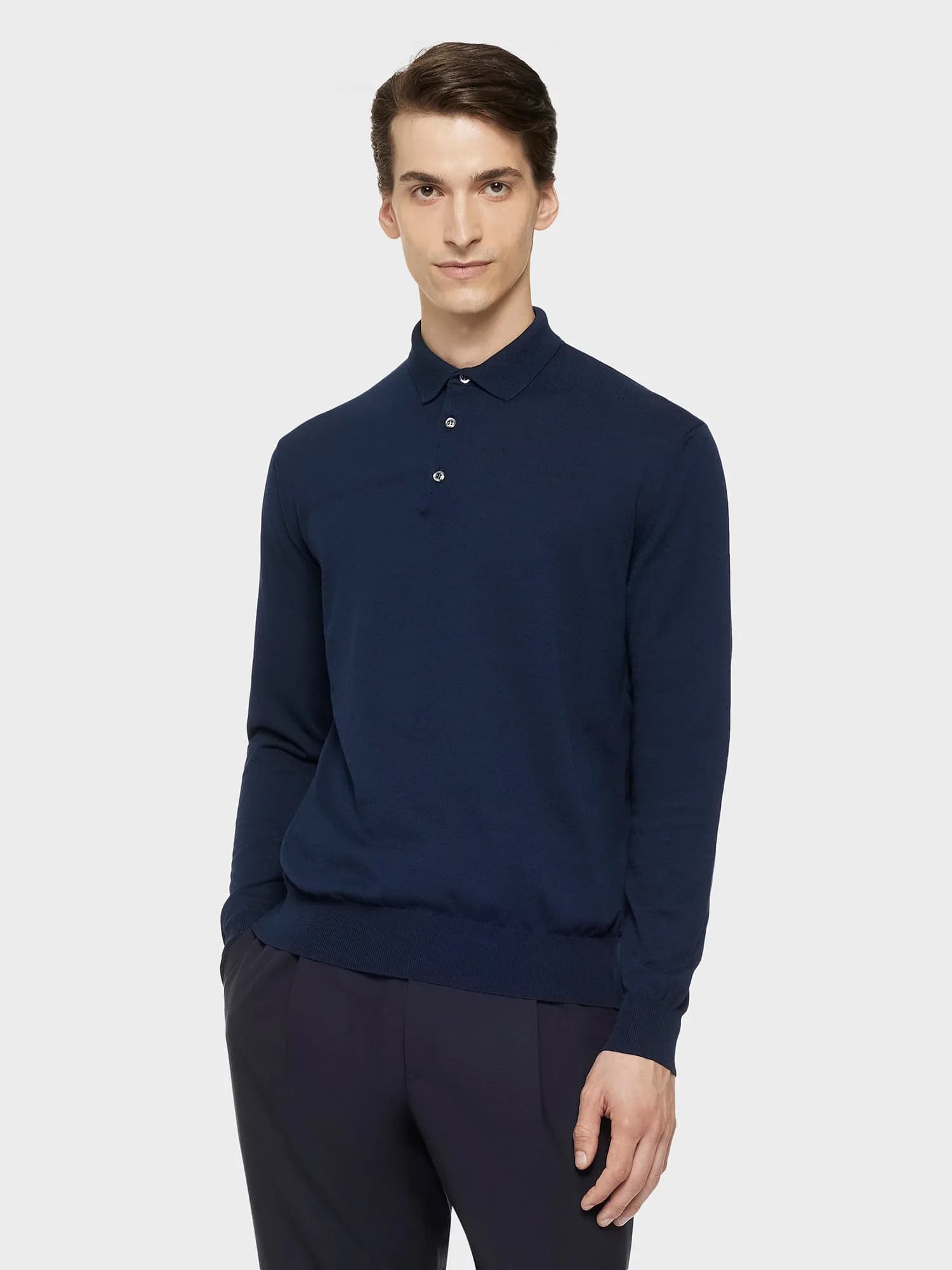 Polo a maniche lunghe in cotone blu