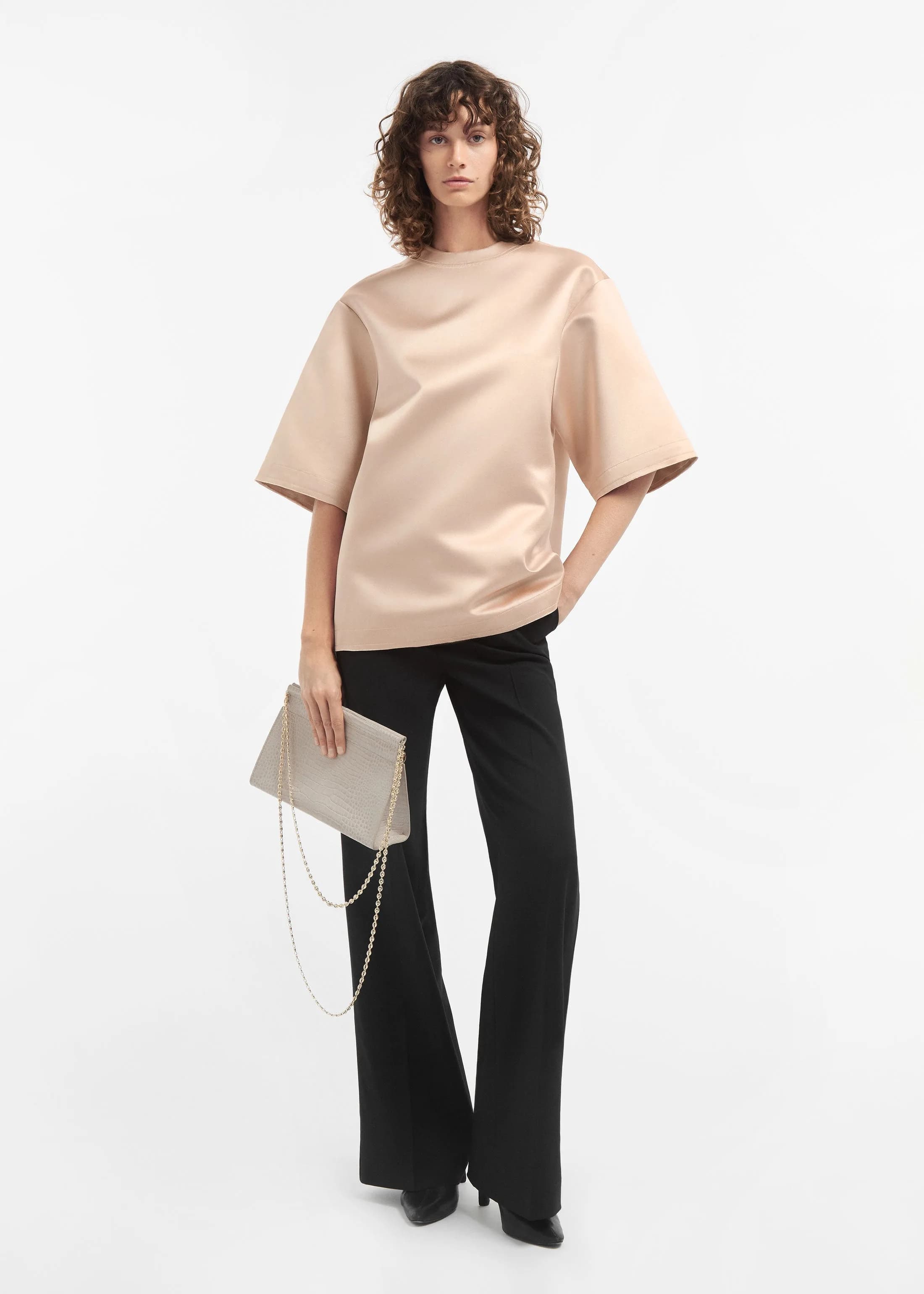 Oversized Shirt in Duchess Satin - Champagne
