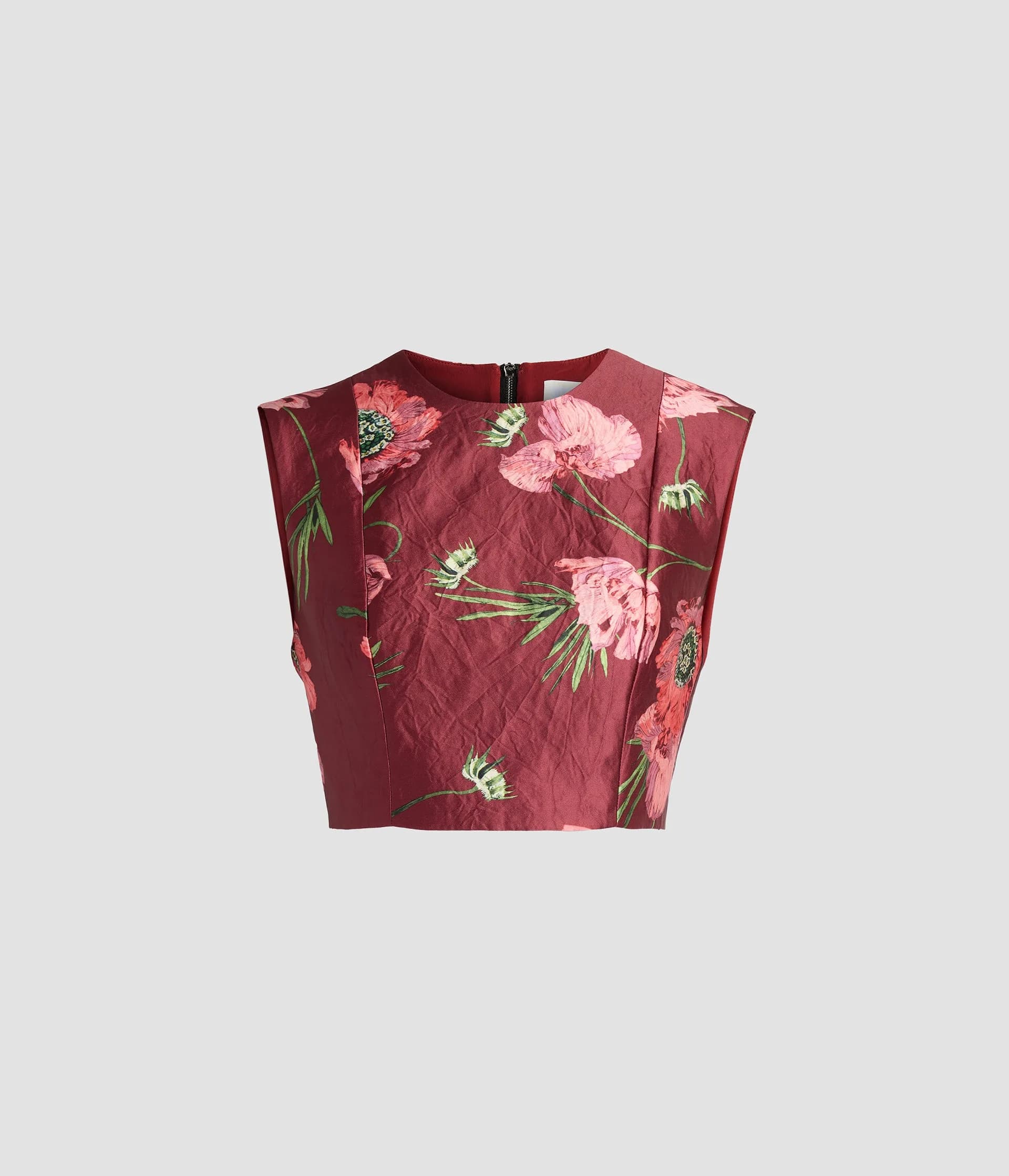 Floral Textured Satin Crop Top