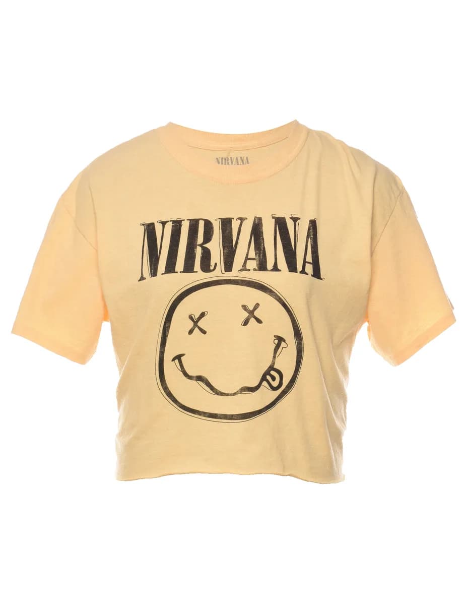 Vintage Cropped Nirvana 90s Style Printed T-shirt - M