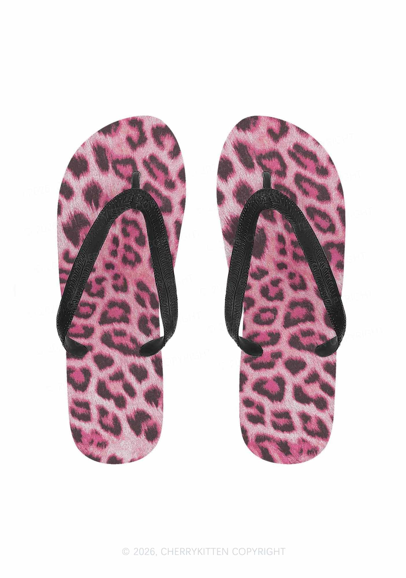 Pink Leopard Y2K Print Flip Flops