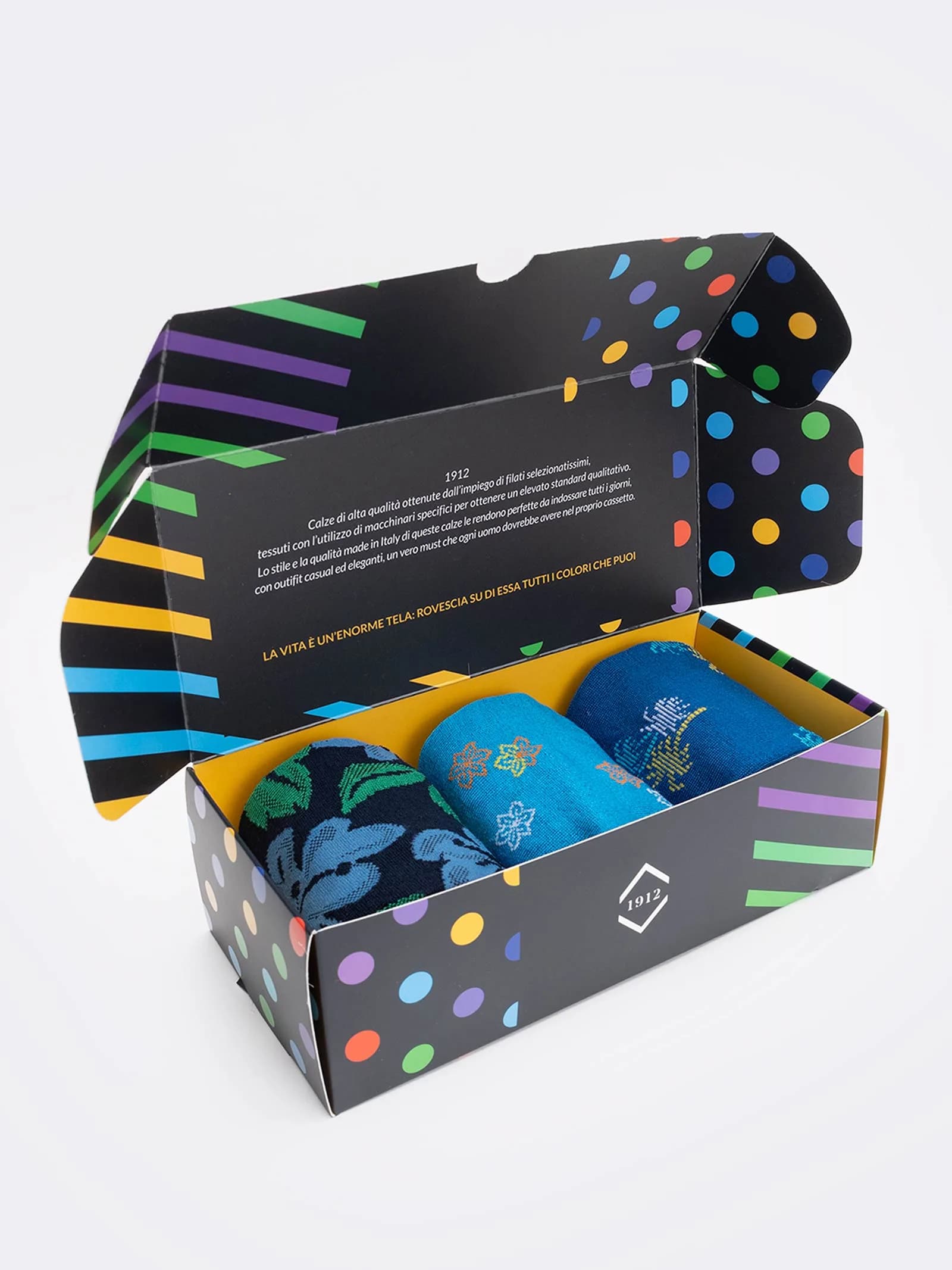 Scatola Regalo 3 Paia Calze Fantasia Floreale Uomo in Fresco Cotone