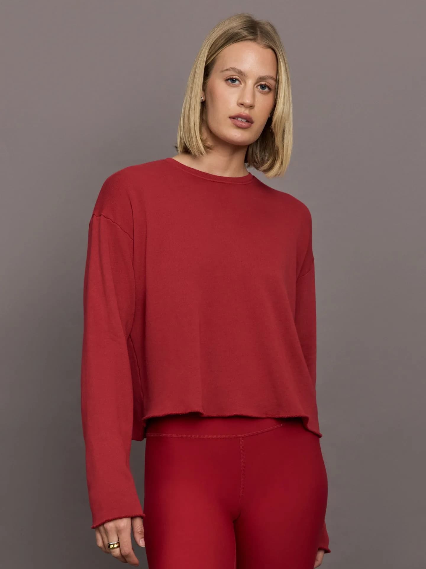 Crew Neck Sweatshirt in French Terry - Cherry Red