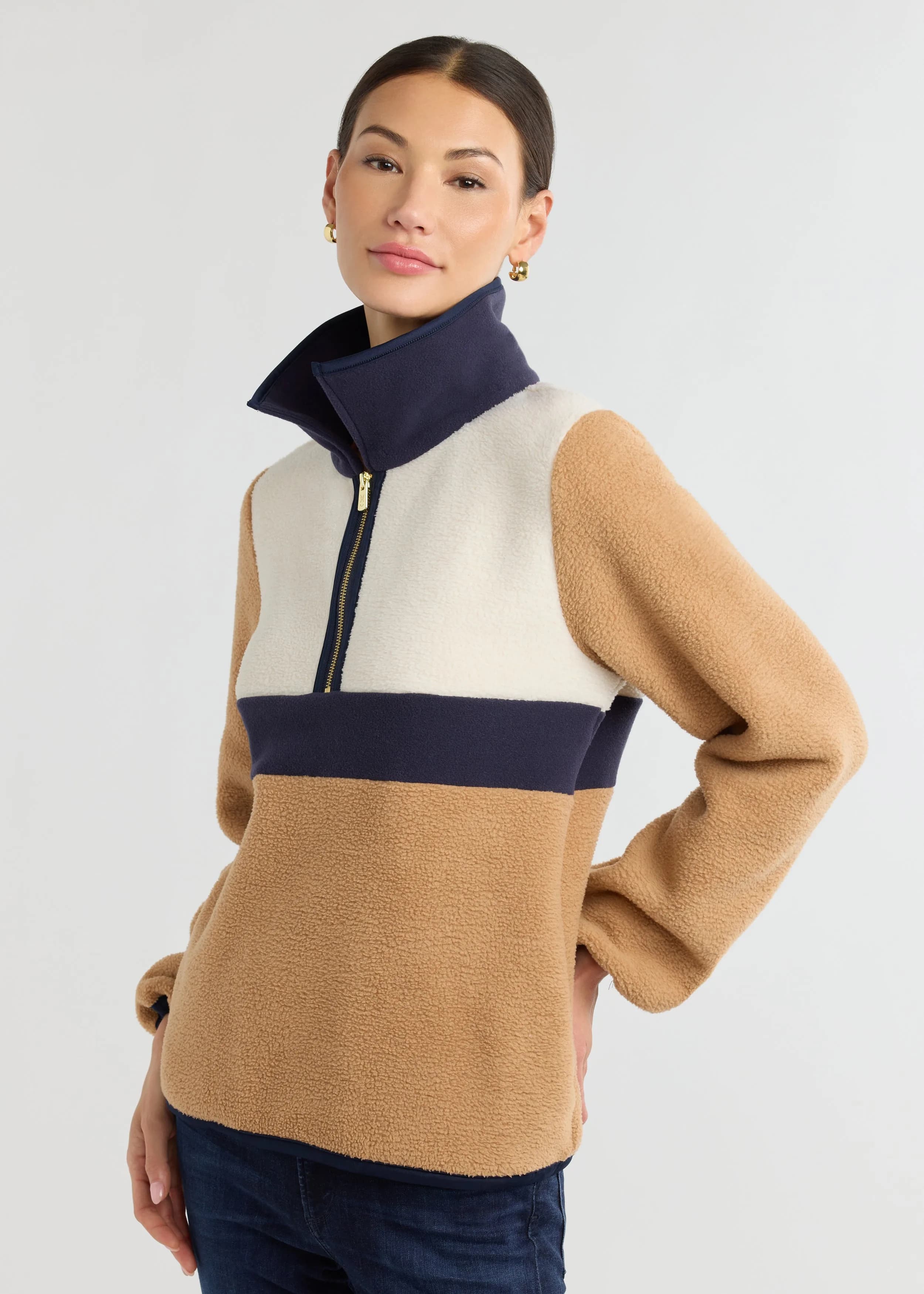 Ashby Polo in Sherpa Fleece (Camel Multi)