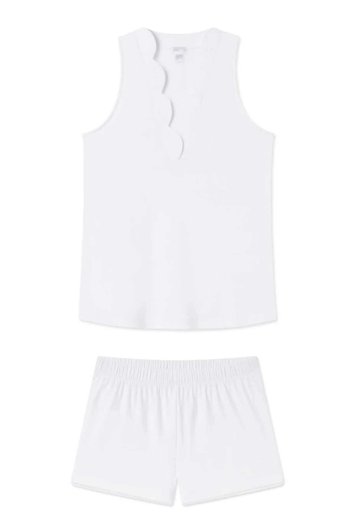 Scallop Shorts Set in White