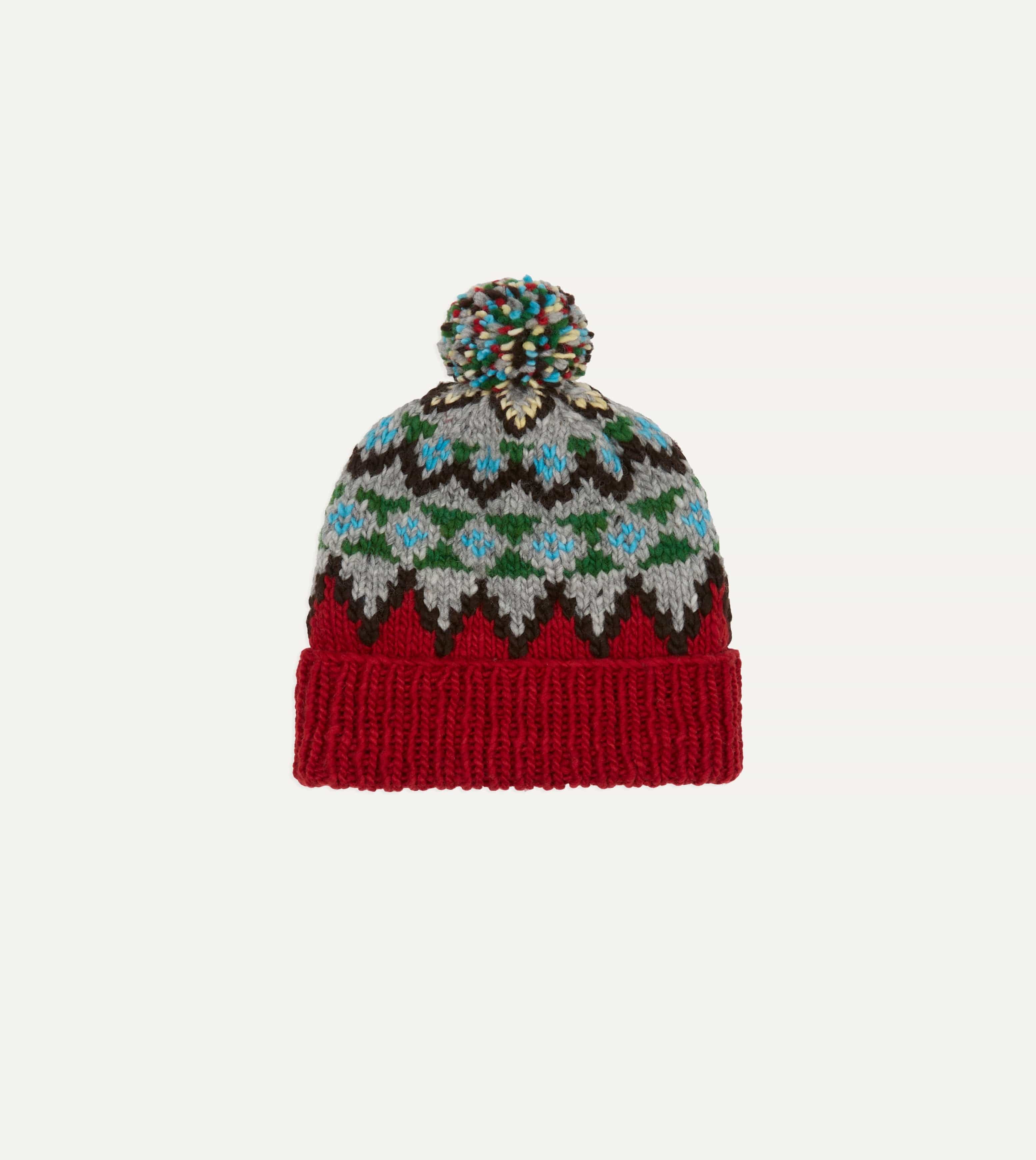Red Fairisle Merino Knit Cap