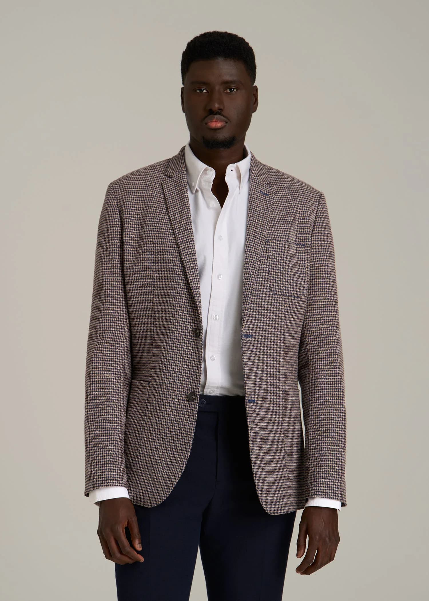 Core Blazer for Tall Men in Brown and Blue Mini Houndstooth