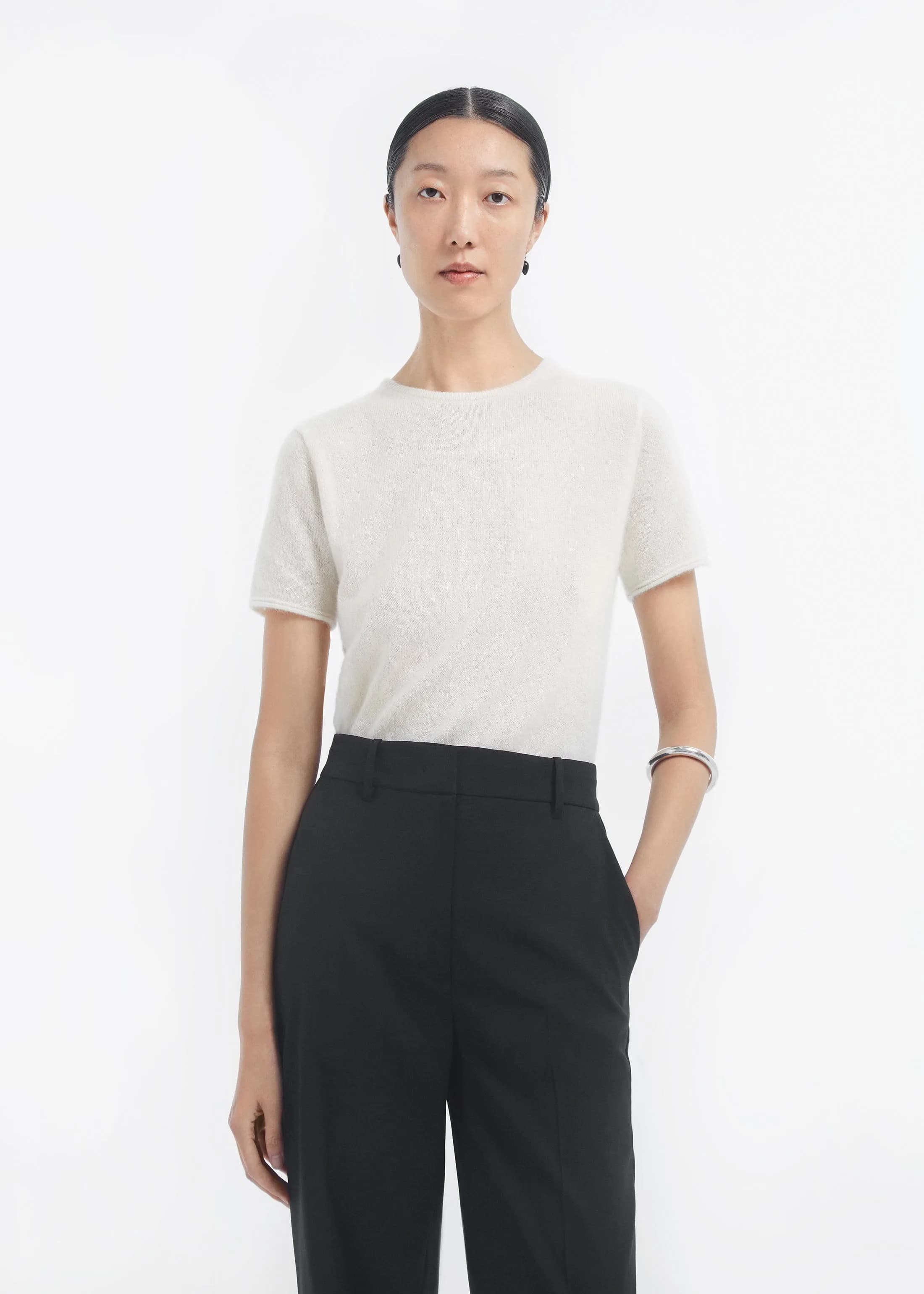 Short Sleeve T-Shirt in Cashmere Silk - Ivory