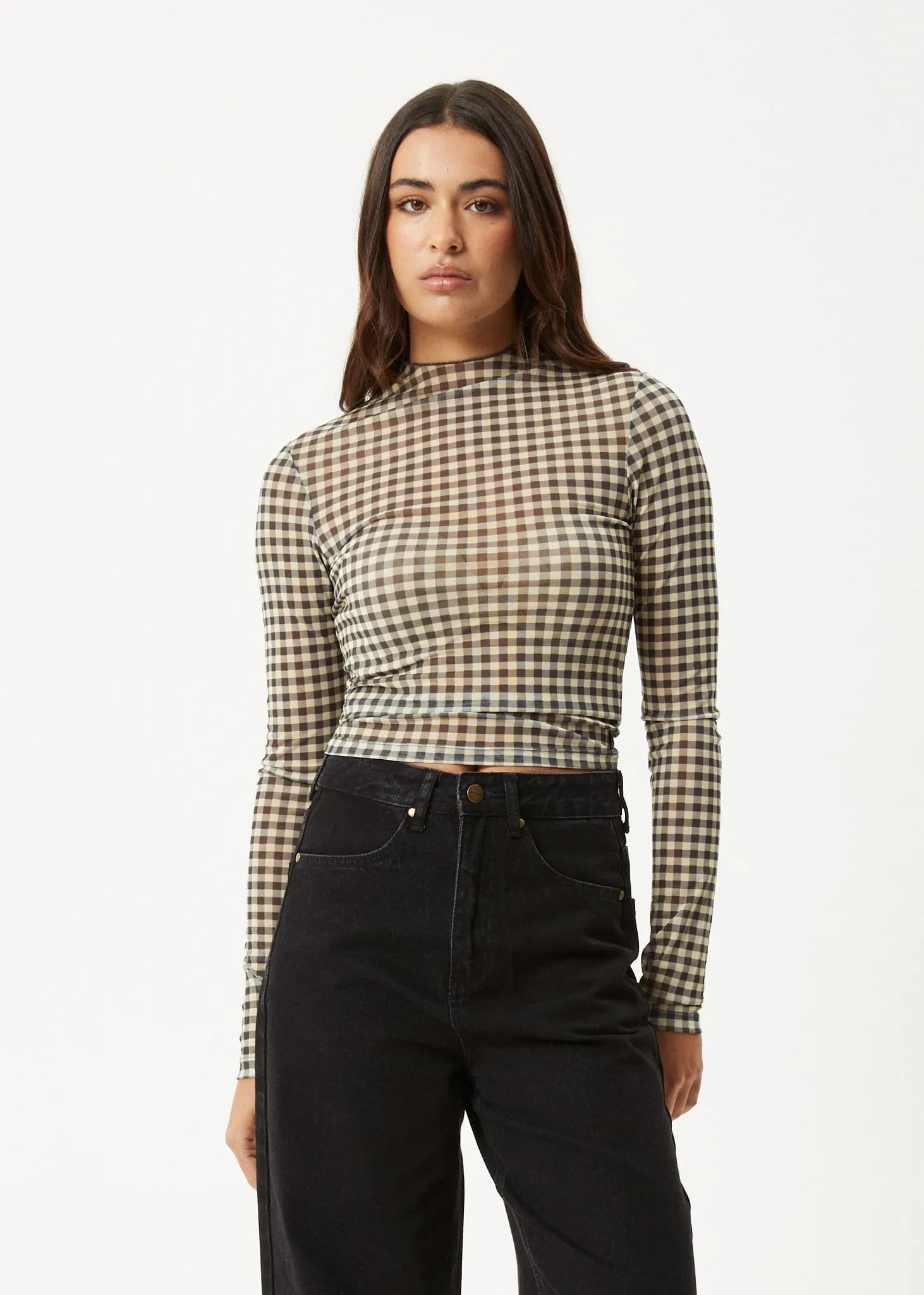 Gambet - Sheer Long Sleeve Top - Black / Sand