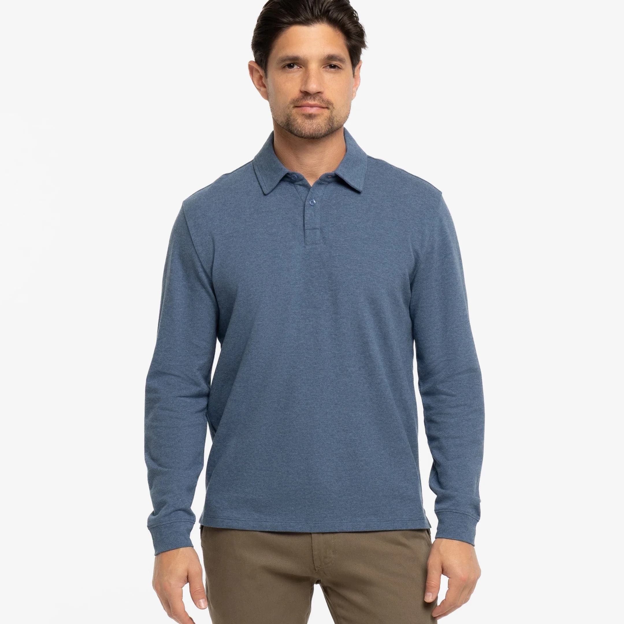 Heather Blue Pique Long Sleeve Polo