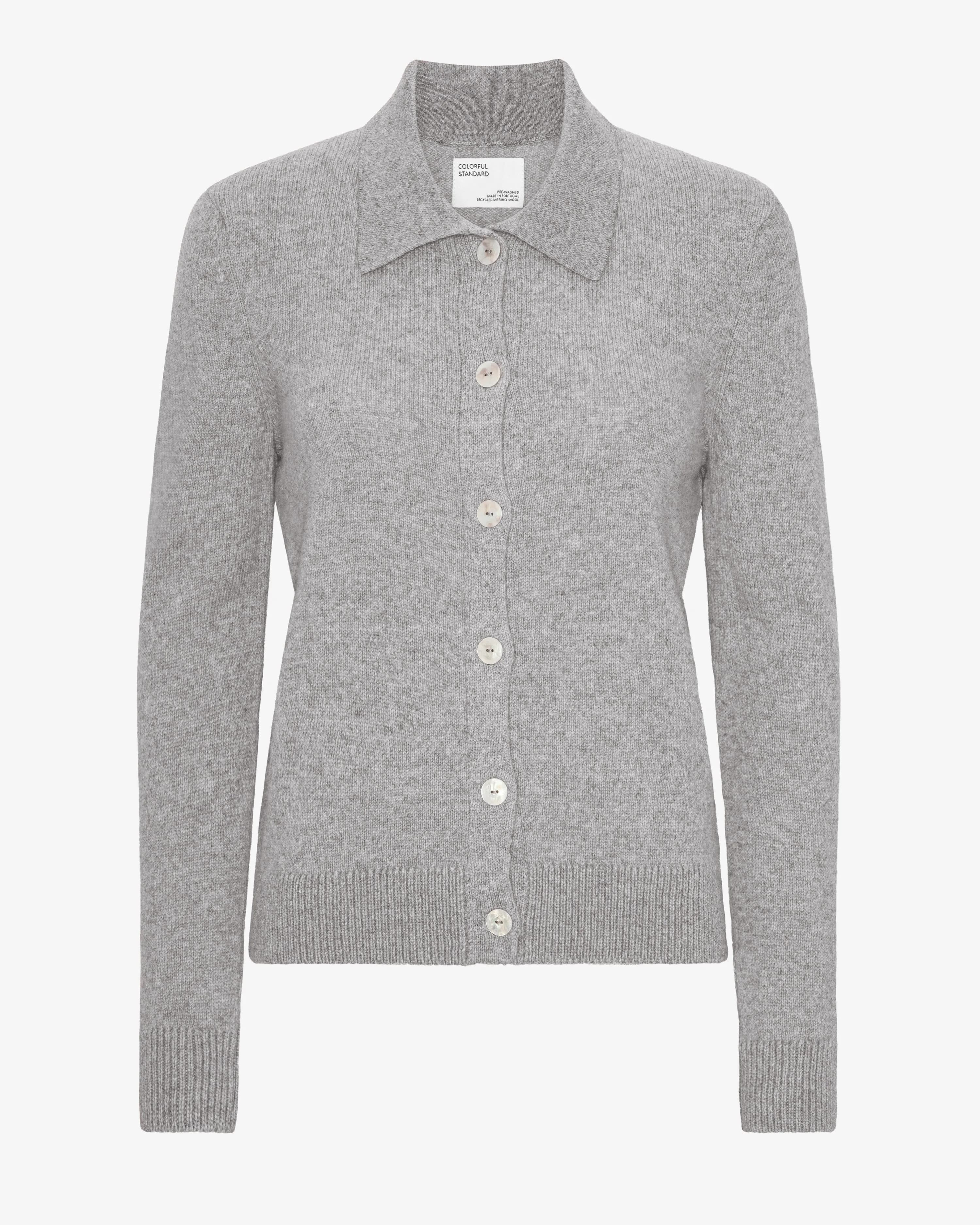 Women Merino Wool Collar Cardigan - Heather Grey