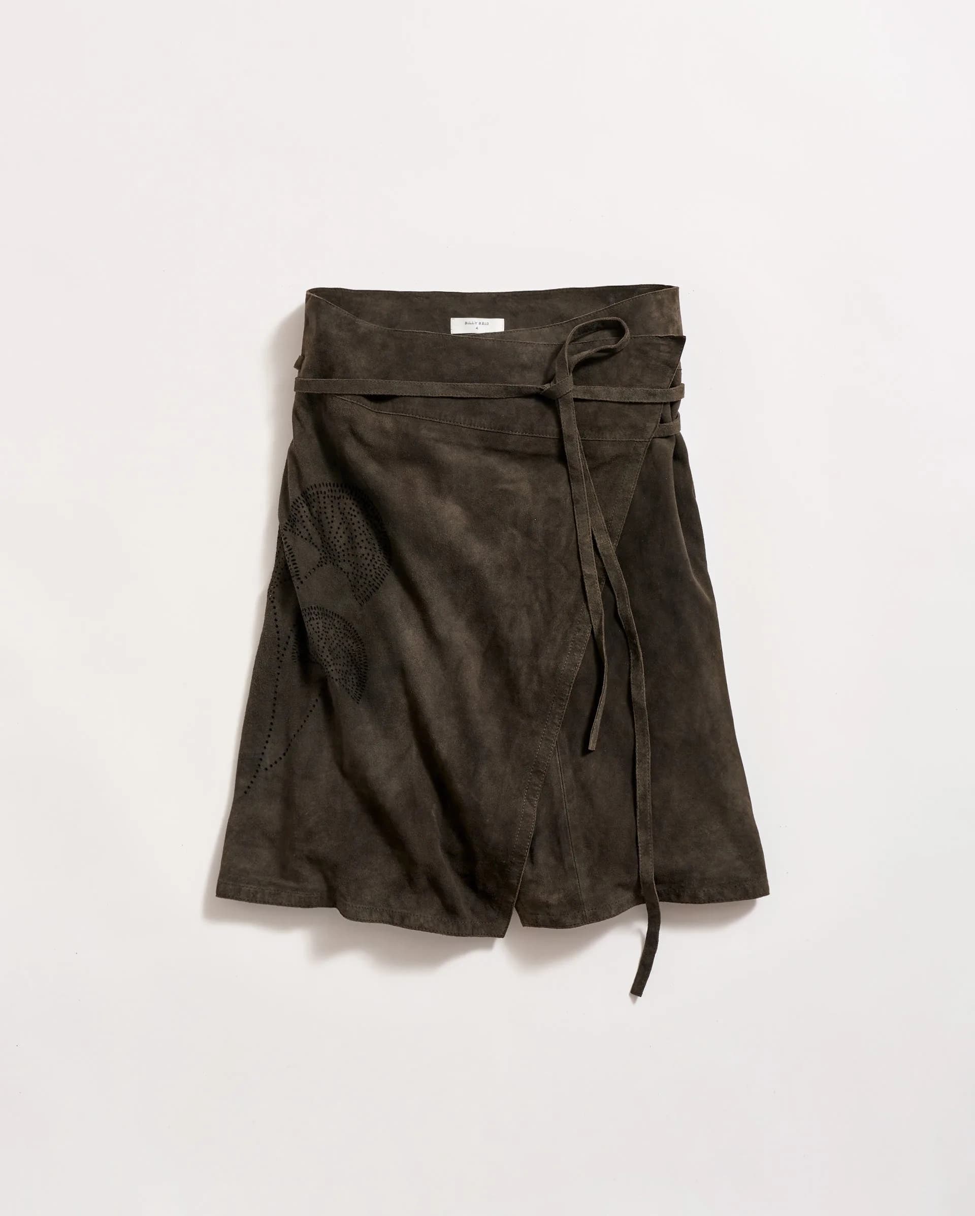 Perforated Suede Wrap Skirt